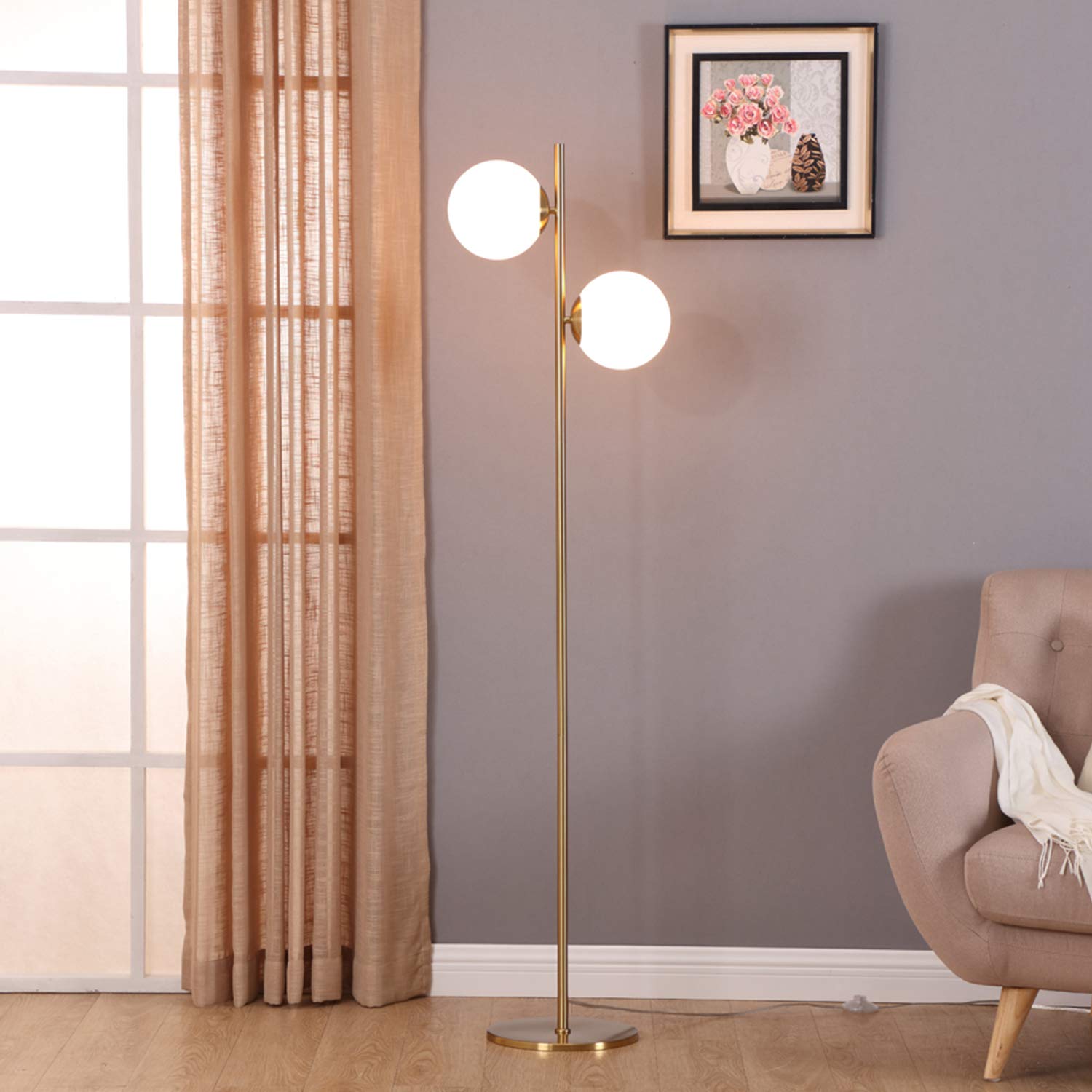 Brightech Sphere - Mid Century Modern 2 Globe Floor Lamp for Living Room Bright Lighting - Contemporary LED Standing Light for Bedrooms & Offices - Black Indoor Pole Light