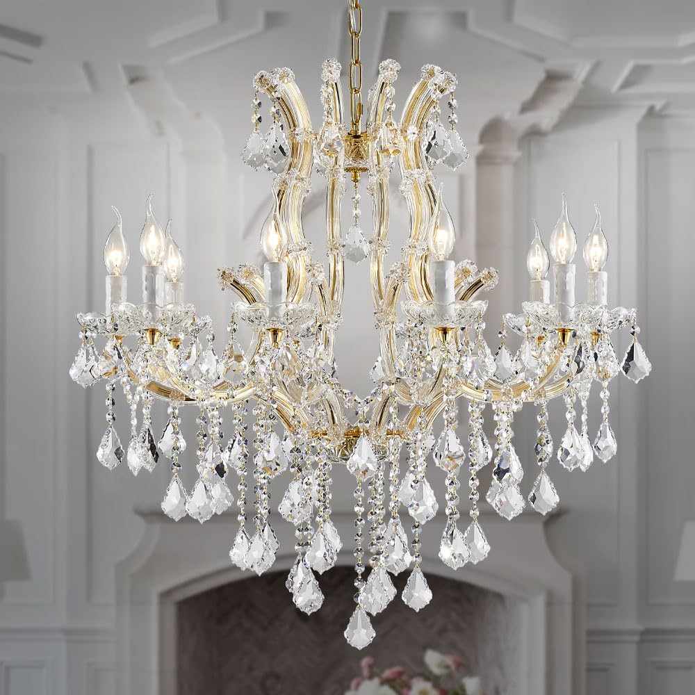 Large Gold Chandelier Light Fixtures - 36 Lights, 4 Layers Modern Crystal Chandeliers for Hotel, Lobby, Foyer, Entrance Hall, Staircase