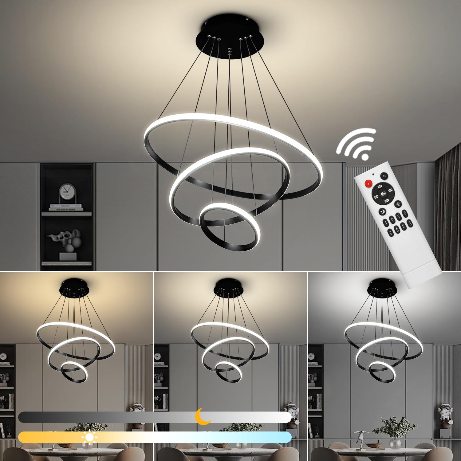 Dimmable Modern LED Chandelier for Kitchen Island Round Pendant Light, Flush Mount Modern Simple Irregular Ring Pendant Light Fixture for Bedroom, Living Room, Dining Room, 4000K(15W)…