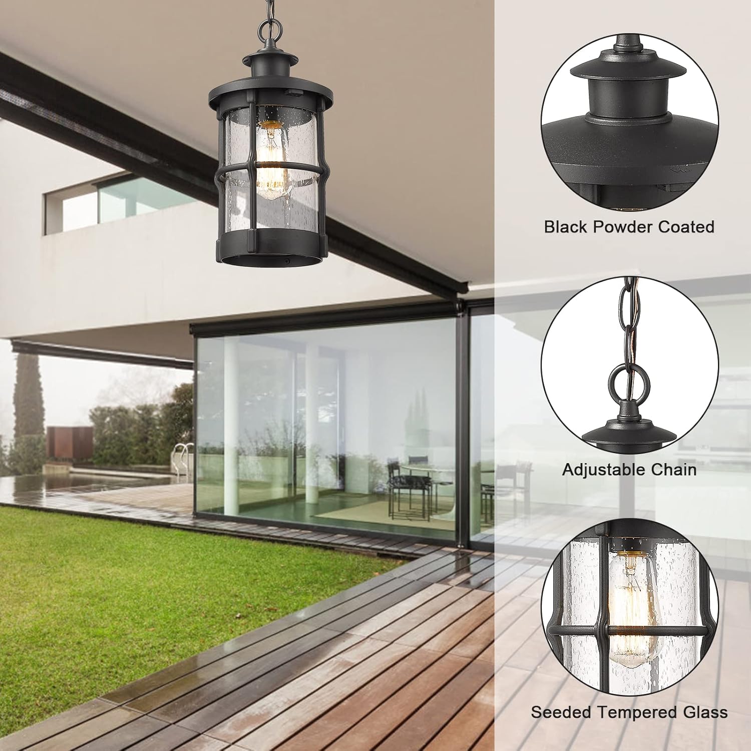 Outdoor Pendant Hanging Light, Exterior Pendant Lantern, Outdoor Pendant Lights, Outdoor Pendant Lamp Fixture for Porch, Patio, Entryway