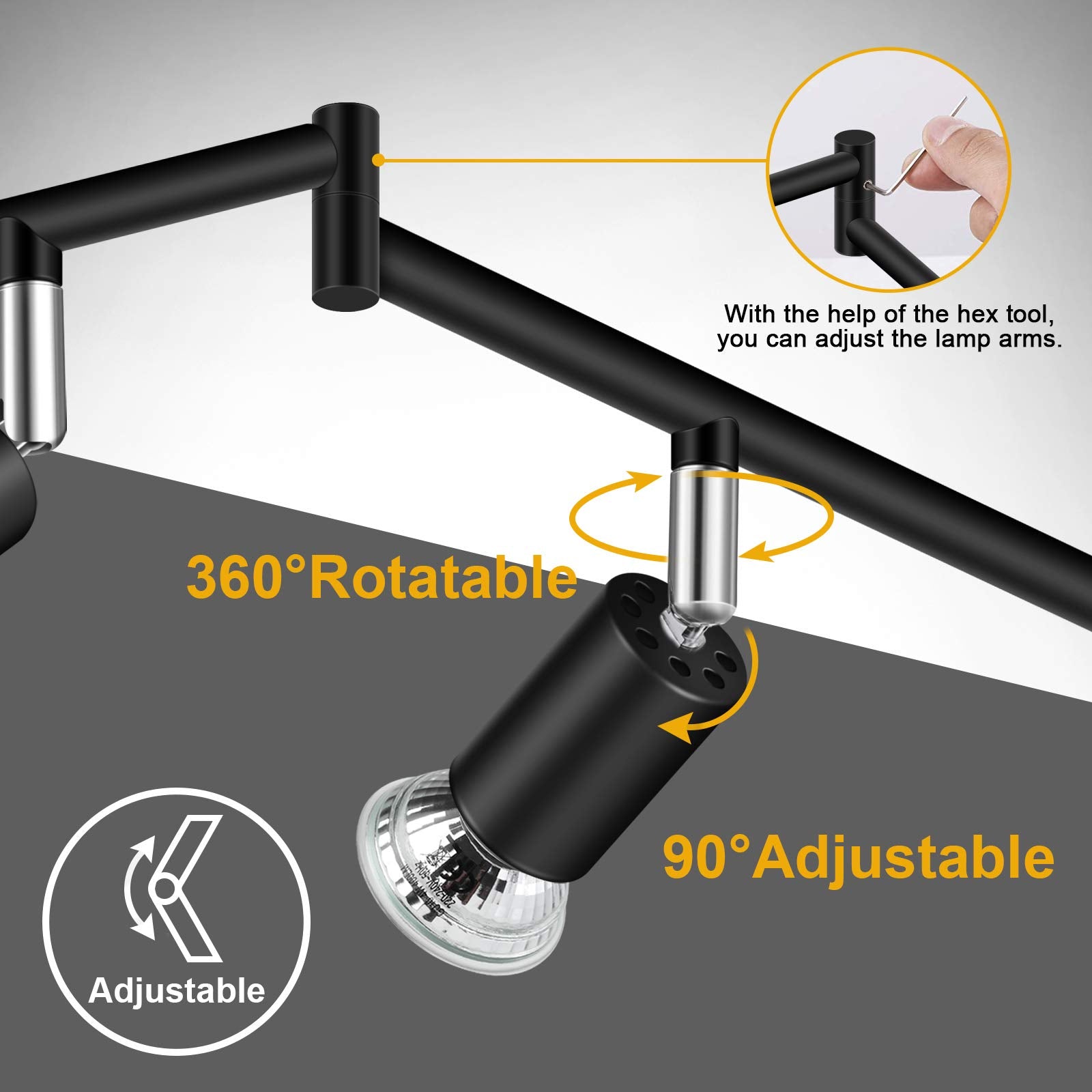 4-Light LED Track Lighting Kit, Flexibly Rotatable Light Heads, 4 Way Ceiling Spotlight Matt Nickel Finish, Including 4 GU10 LED Bulbs (4W 400LM Daylight White 5000K)