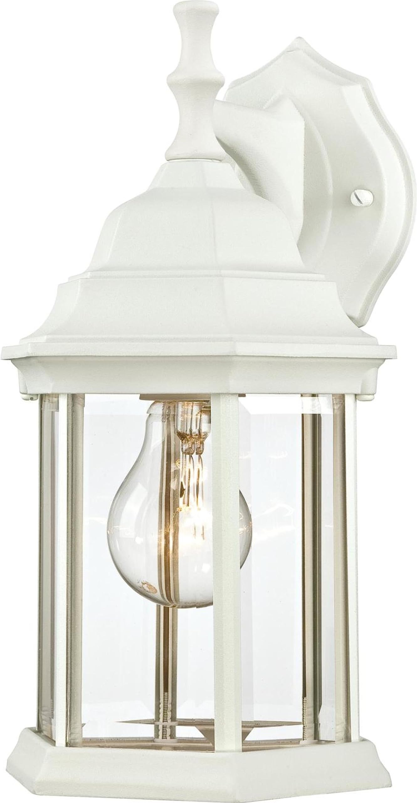 One-Light Exterior Wall Lantern, Textured White Finish on Cast Aluminum with Clear Beveled Glass Panels