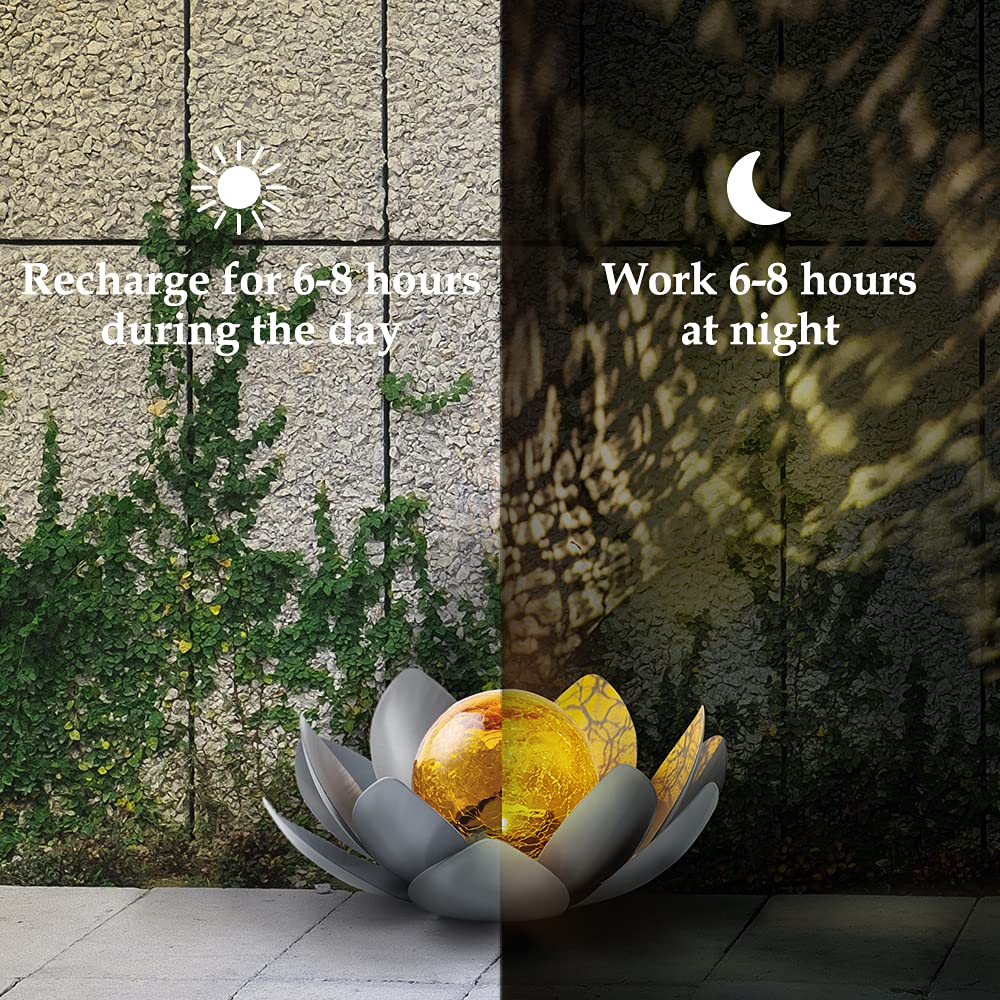 Solar Light Outdoor Waterproof Garden Light Metal Glass Decorative LED Lotus Flower Table Lamp