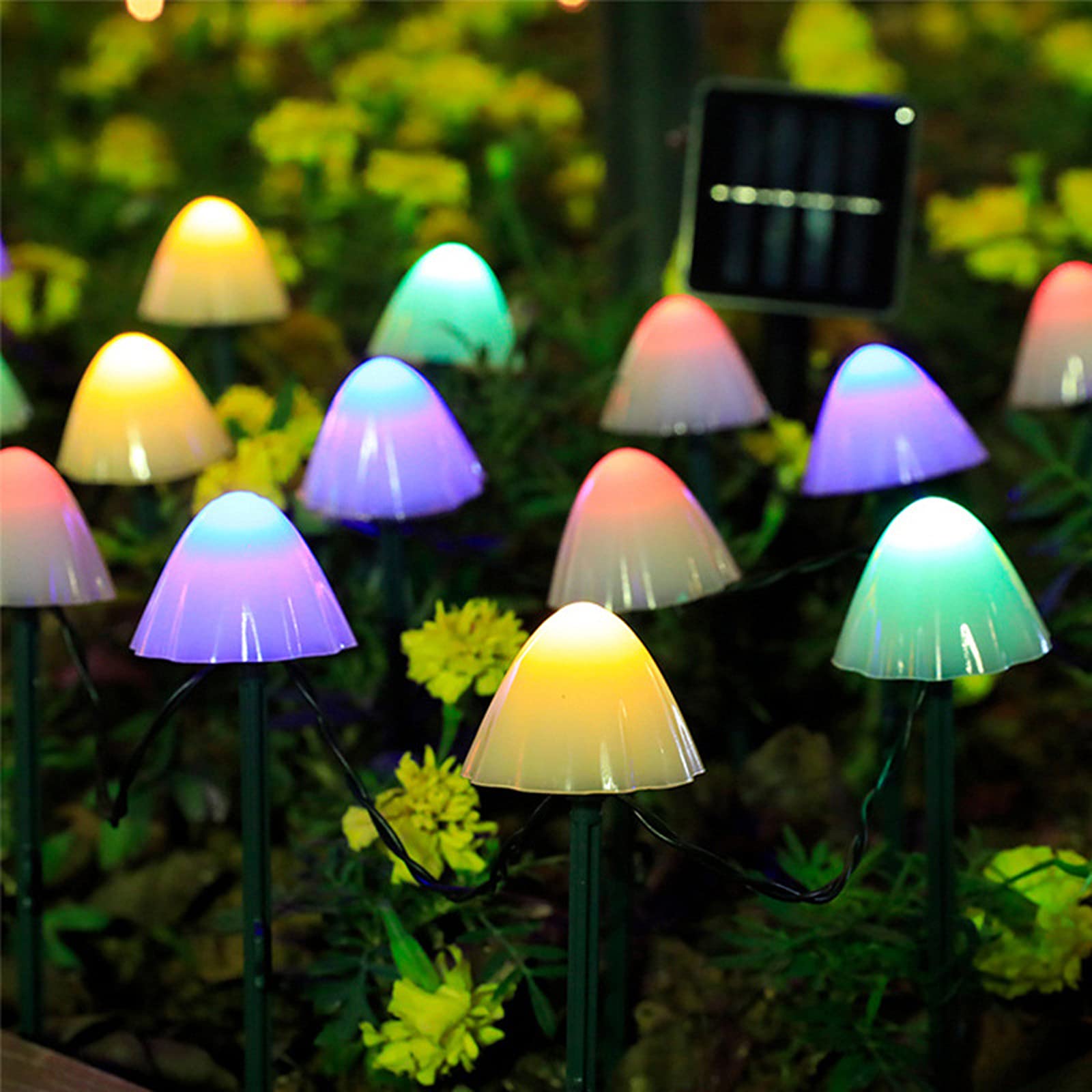 Mushroom Solar Lights-Set of 15pcs 29.5ft Fairy Solar String Light,Warm White 8 Modes Outside Solar Pathway Lights,Outdoor Decoration for Garden,Backyard,Lawn,Party,Christmas