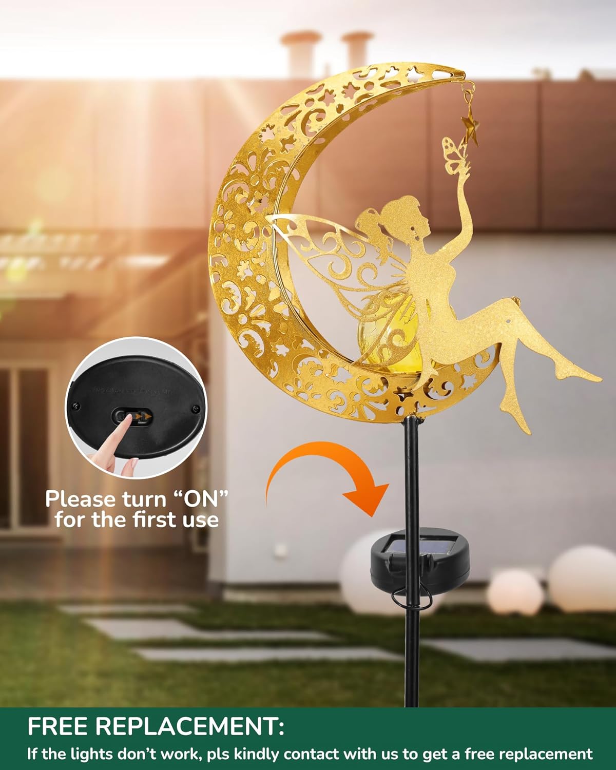 Solar Garden Statues Outdoor Decor, Fairy Moon Figurine Light Stake, Housewarming Ornament for Patio, Lawn, Yard, Pathway - Unique Gift Ideas for Gardening Mom Grandma