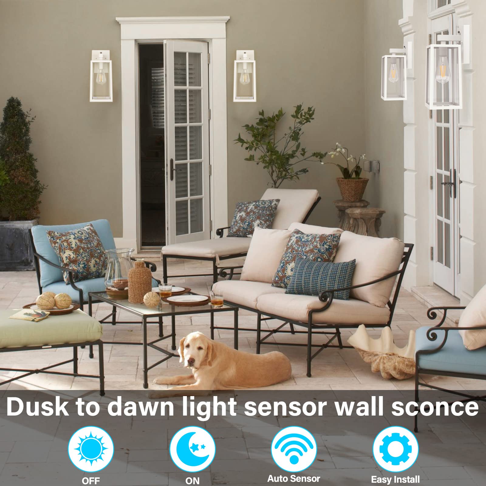 Sensor Outdoor Wall Sconce, Exterior Wall Lantern Fixture with E26 Base, Wall Mount Waterproof Wall Lamp for Porch, Doorway