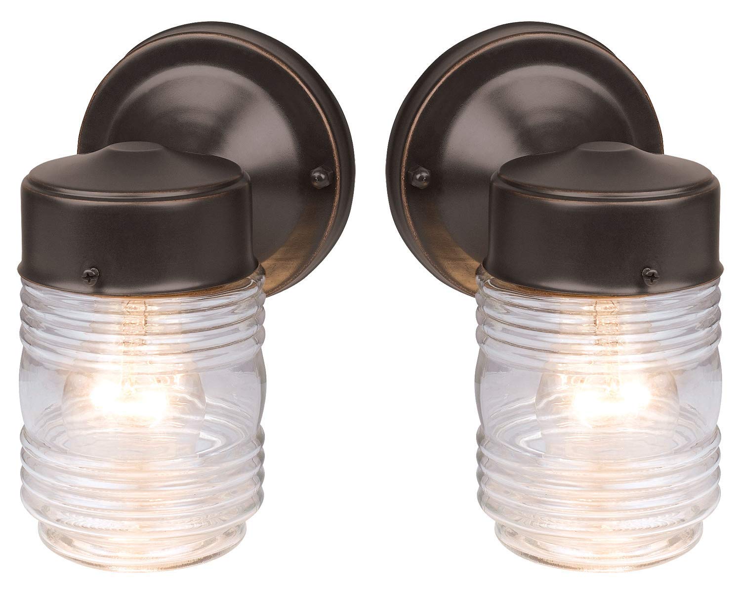 Design House 587311 Jelly Jar Classic 1-Light 2-Pack Indoor/Outdoor Wall Light with Clear Ribbed Glass for Entryway Porch Patio, Oil Rubbed Bronze