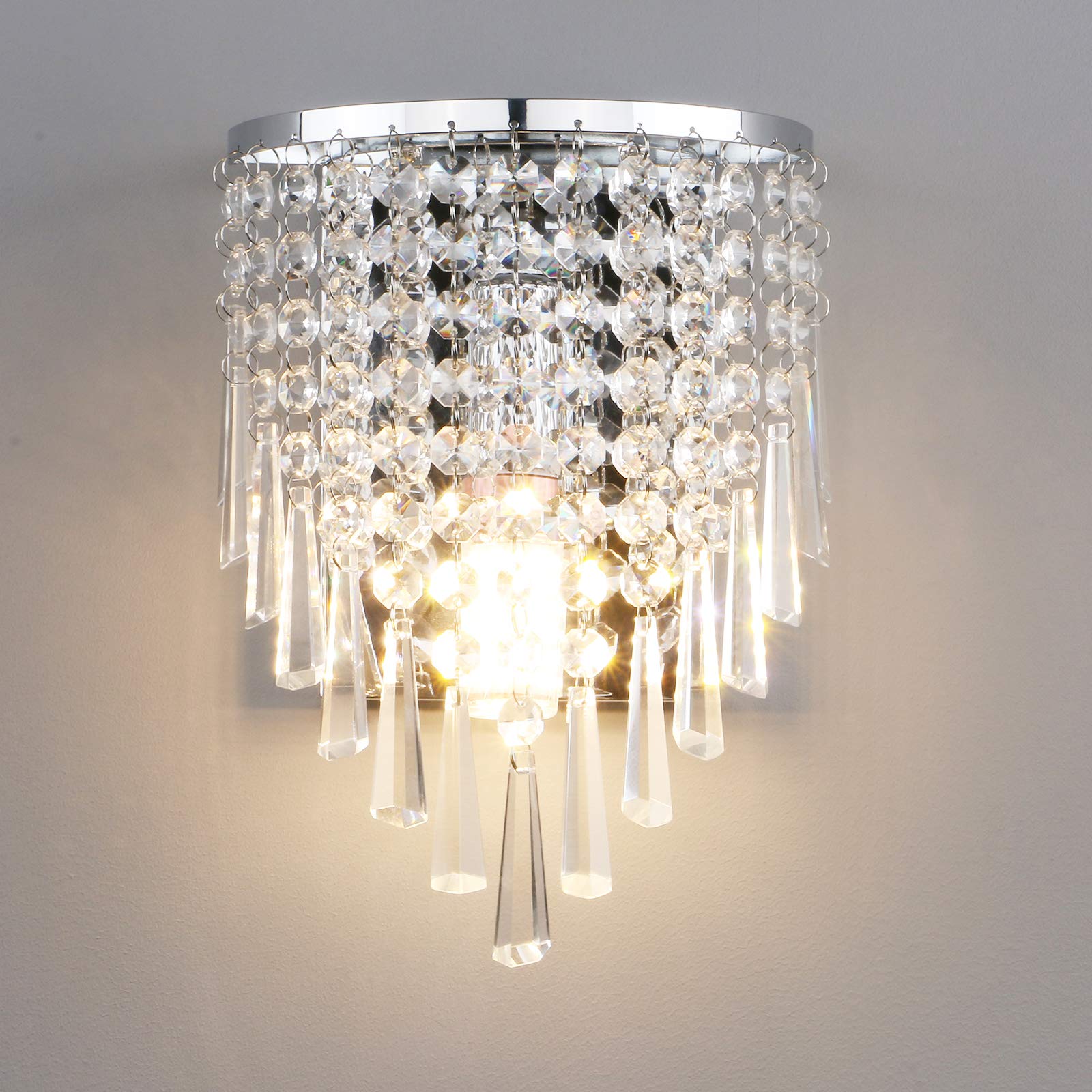 Crystal Wall Light, Chrome Finish Wall Sconce, Modern K9 Acrylic Crystal Drops Shade Wall Lamp Bedroom Living Room Lighting