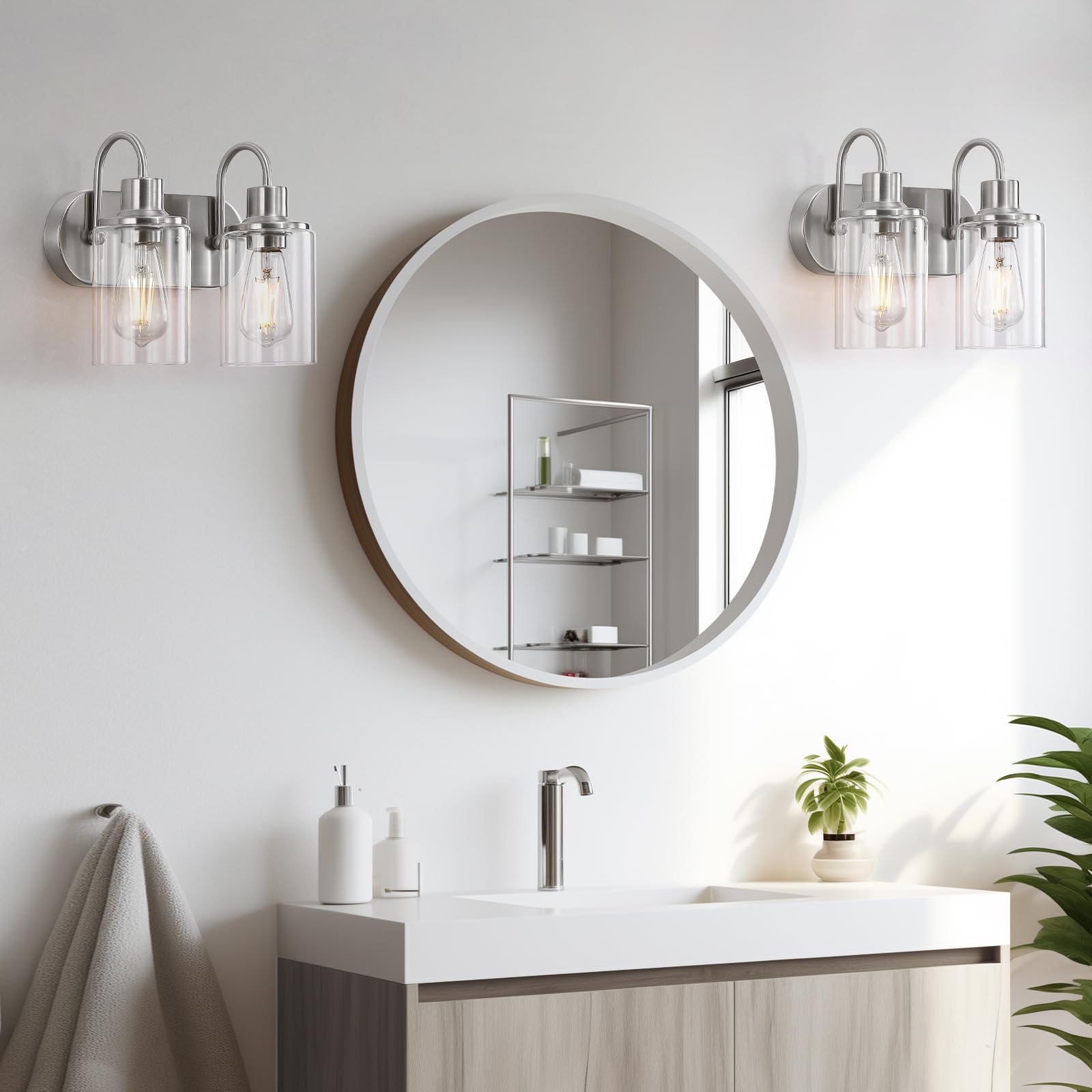 Matte Black Bathroom Light Fixtures Over Mirror,2-Light Bathroom Vanity Light with Clear Glass Shade,Modern Farmhouse Wall Sconces Lighting for Kitchen Living Room Bedroom Cabinet