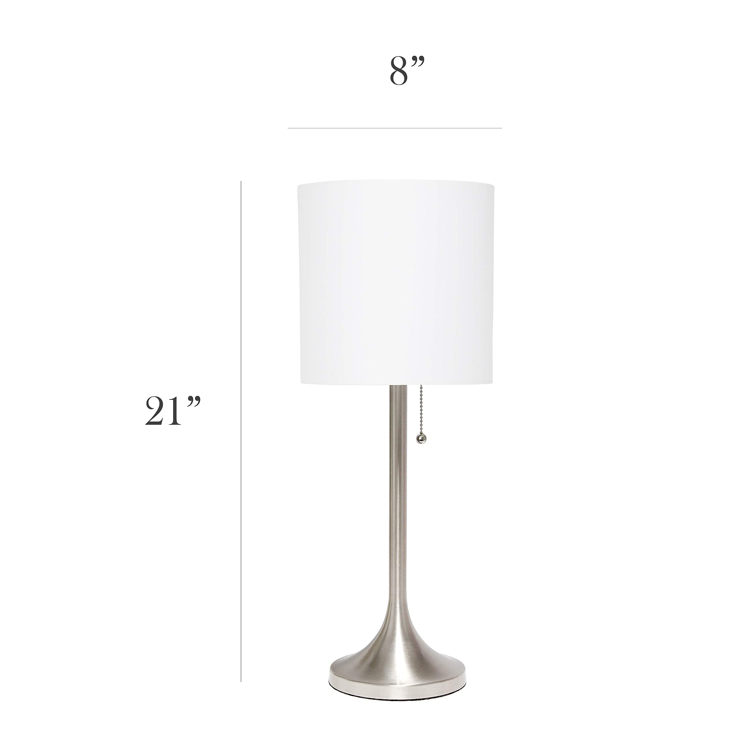 Tapered Fabric Drum Shade Table Lamp, Gold and White, 8 x 8 x 21