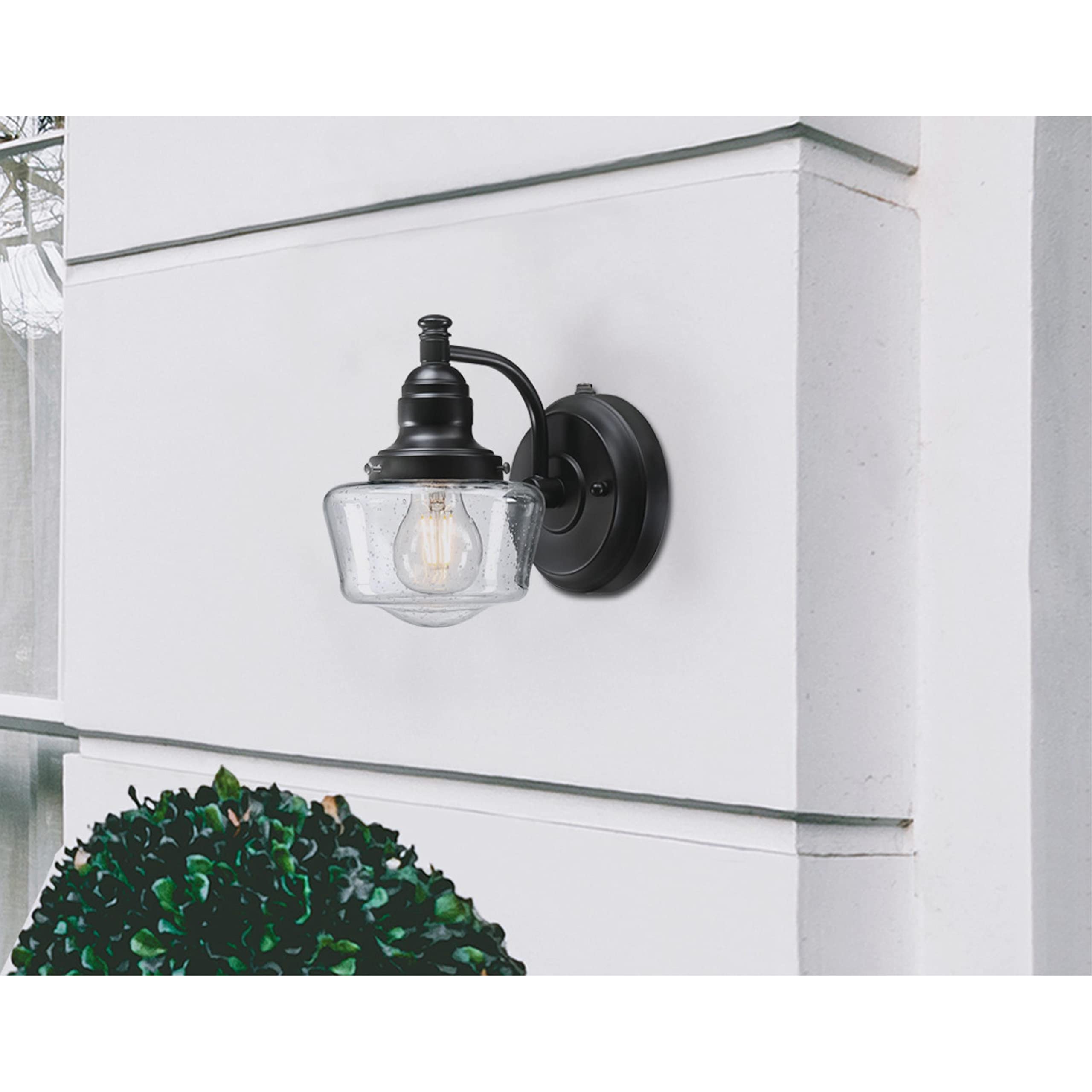 One-Light Outdoor Wall Fixture, Textured Black Finish with White Opal Glass