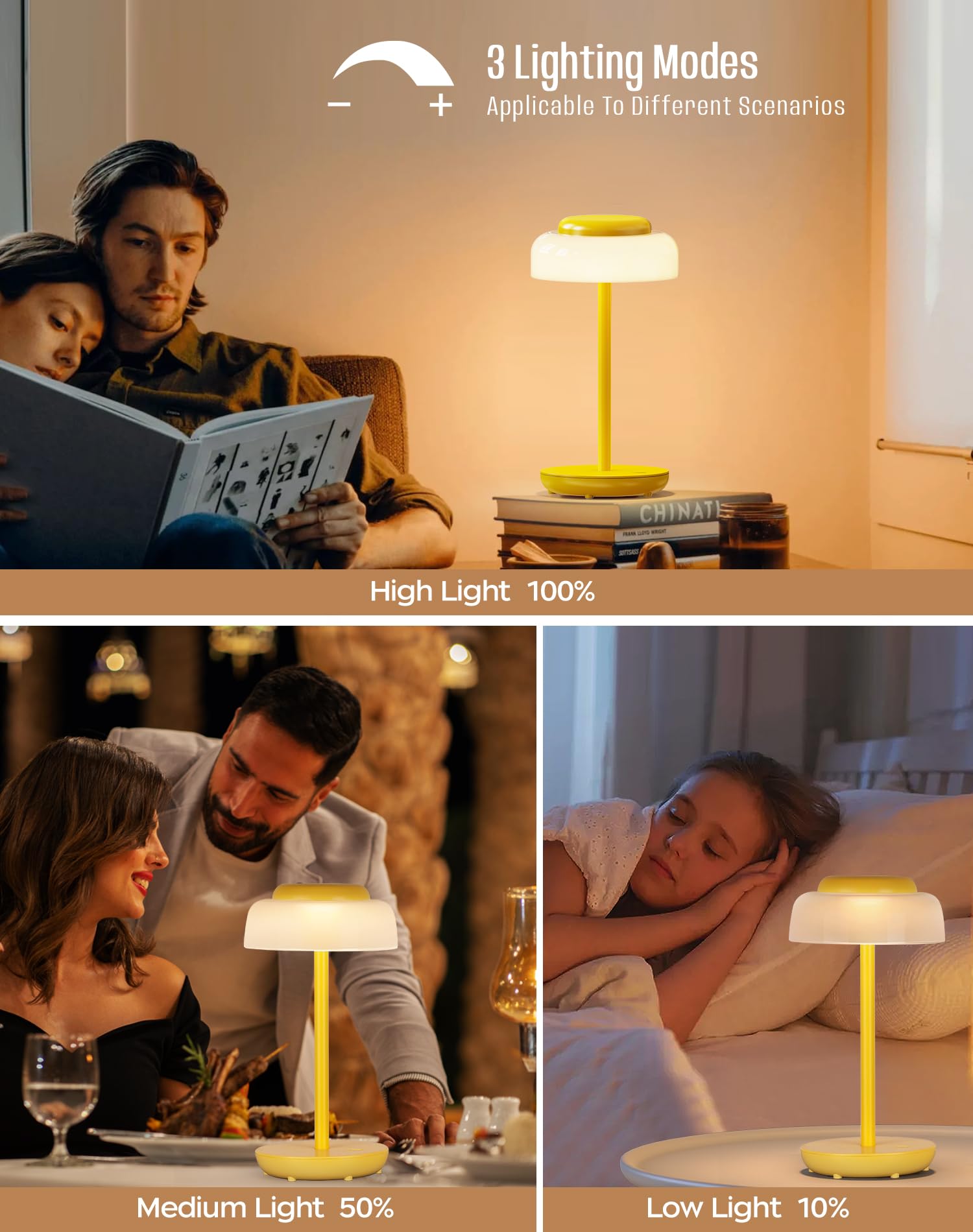 Battery Operated LED Table Lamp, 5000mAh Waterproof Cordless Desk Lamp with 3 Level Brightness Touch Control, Mini Rechargeable Night Light for Living Room, Bedroom, Outdoor bar (Black)