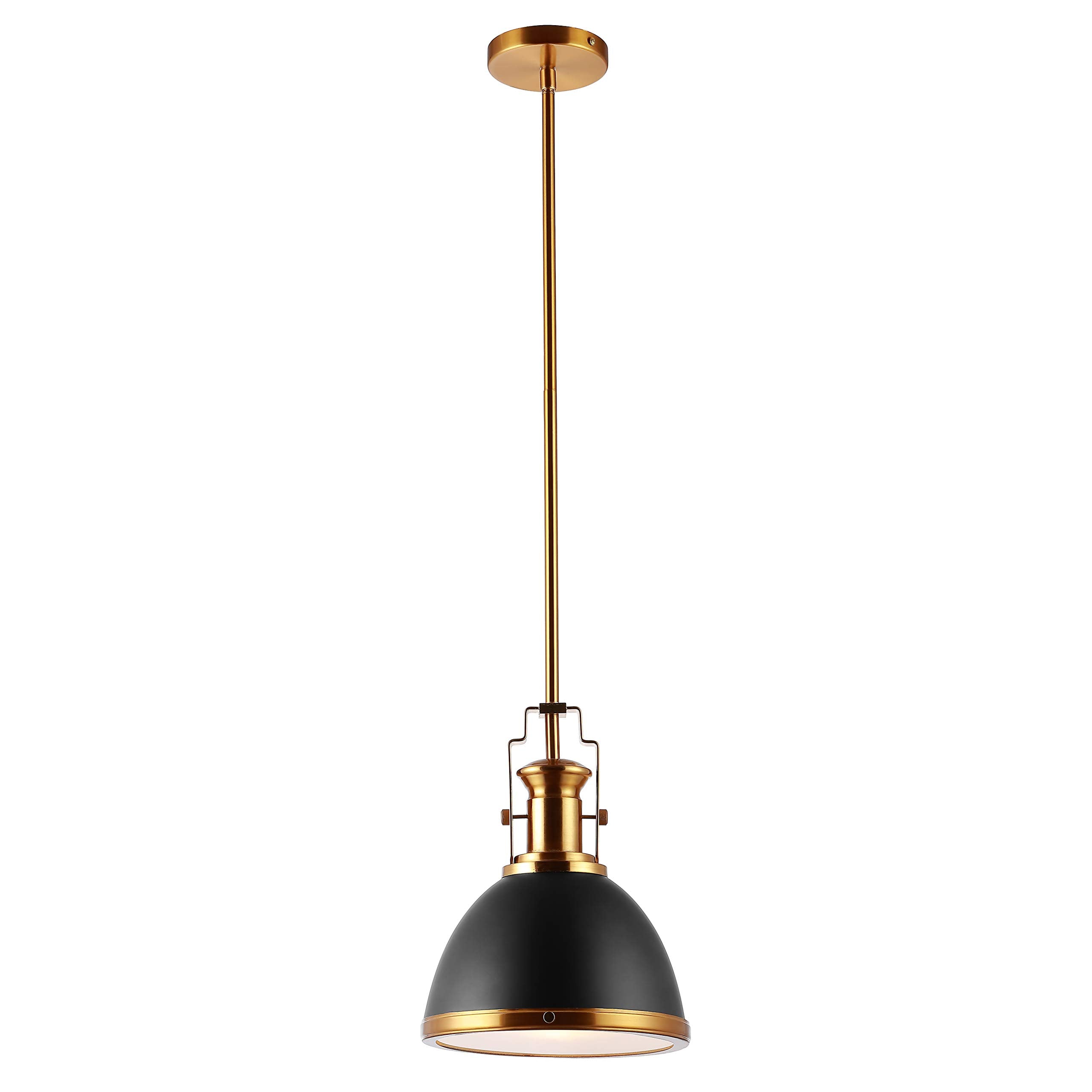 13" 1-Light Modern Industrial Iron LED Dome Pendant, Classic, Cottage, Farmhouse, Industrial, Rustic, Transitional, Office, Living Room, Kitchen, Foyer, Black/Brass Gold