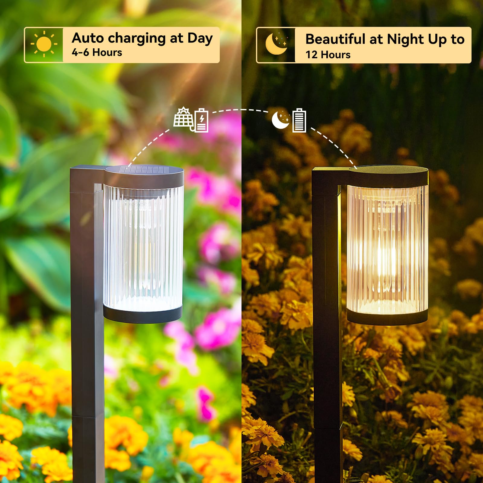 Solar Pathway Lights Outdoor 6 Pack, Super Bright Over 12Hrs Solar Lights Outdoor Waterproof IP65, Anto On/Off Solar Garden Lights Decorative & Stylish for Outside Yard, Path, Driveway