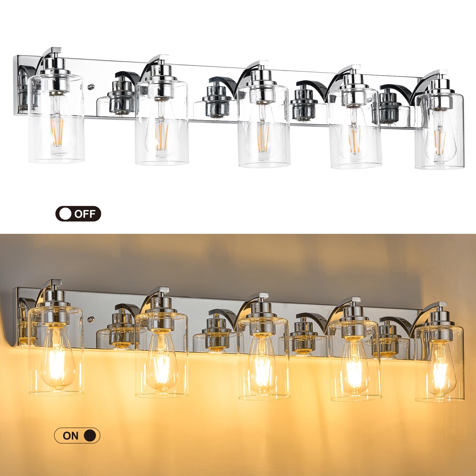 2-Light Bathroom Light Fixtures Modern Chrome Vanity Lights for Bathroom Lighting fixtures Over Mirror with Clear Glass Shade for Cabinet Mirror Bedroom Hallway