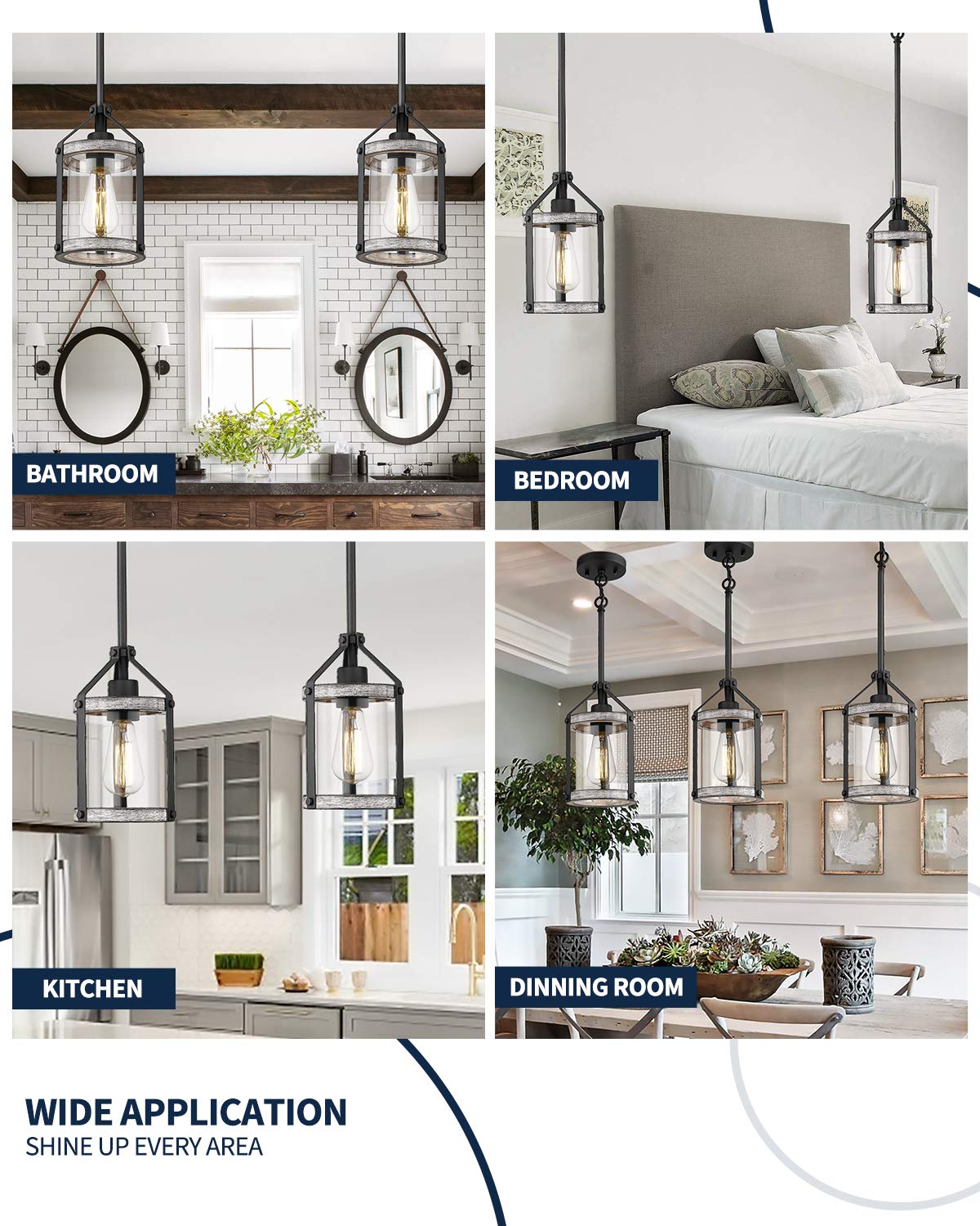 Pendant Light Fixtures, Farmhouse Wood and Glass Pendant Lighting for Kitchen Island, Rustic Length Adjustable MD89437