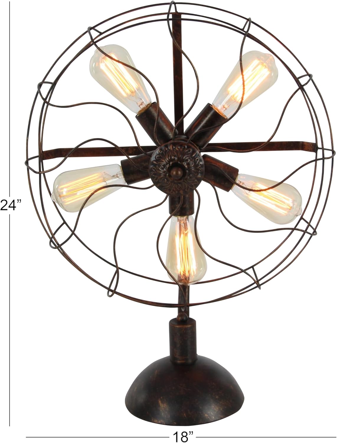 Metal Room Accent Lamp Vintage Fan Shape 5 Light Table Lamp, Lamp 19" x 8" x 24", Bronze