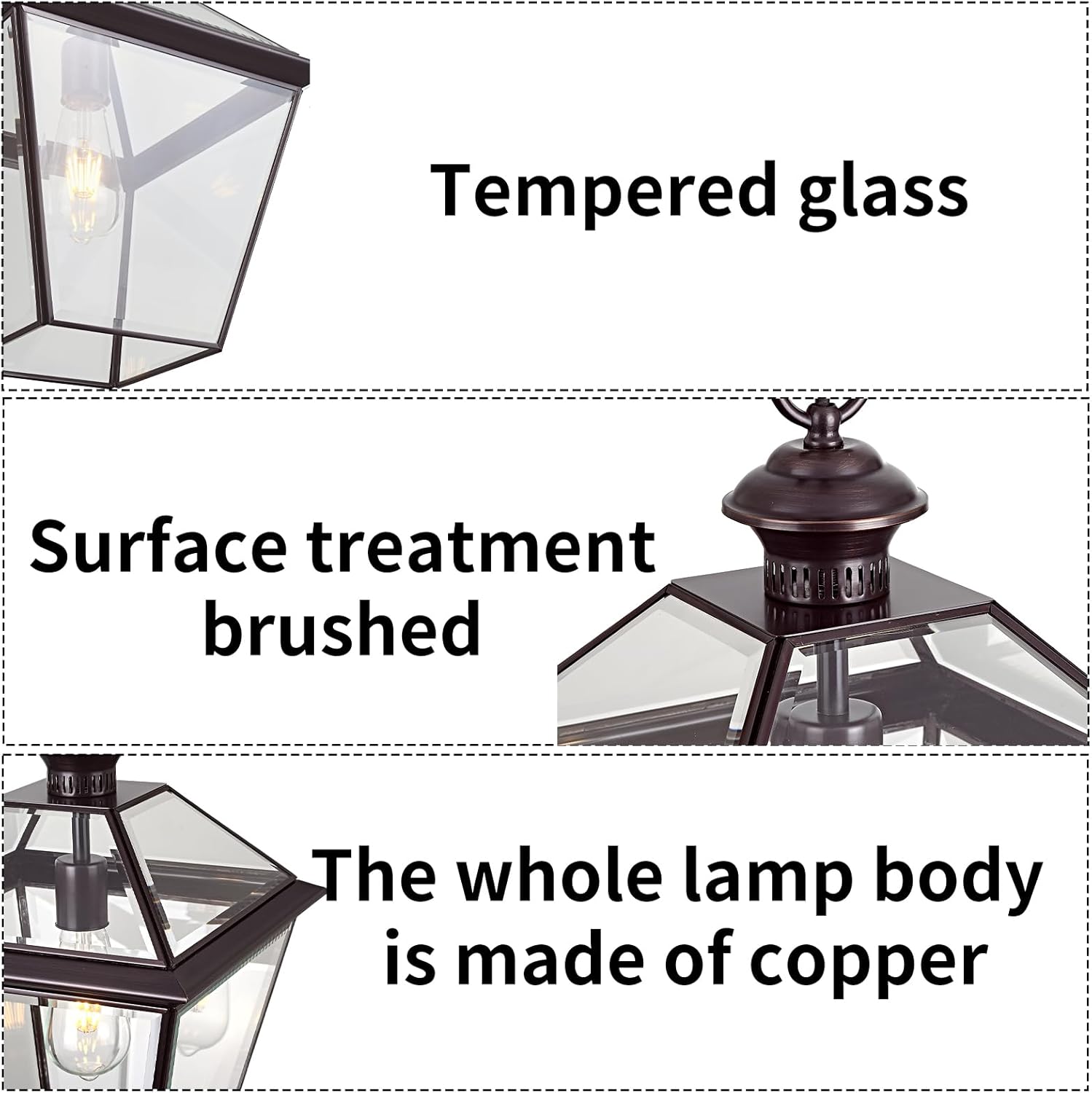 Copper Outdoor Pendant Light Fixtures, 16.5" H Large Lantern Outdoor Chandelier Oil Rubbed Bronze Waterproof Hanging Porch Light with Clear Glass Anti-Rust Patio Lights for Entryway Foyer