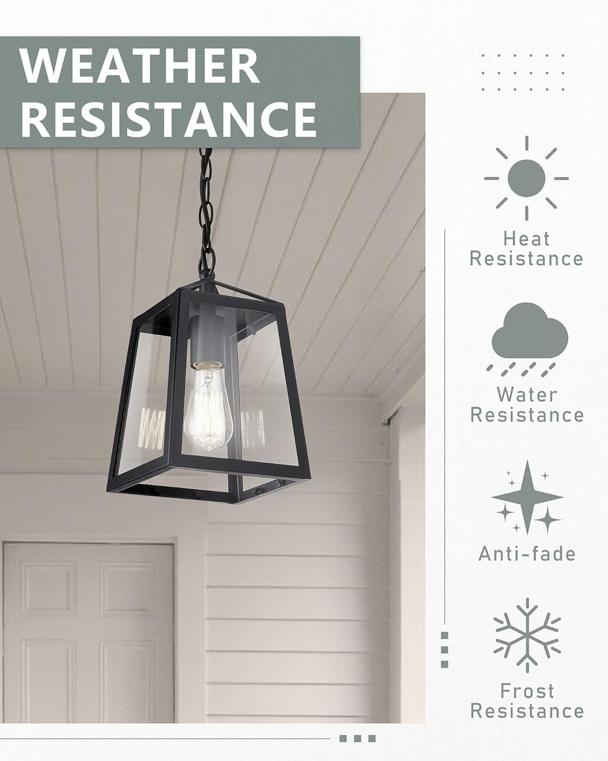 Outdoor Pendant Lights for Porch,Exterior Hanging Light Fixtures,Outdoor Lantern Pendant Light in Textured Black Finish w/Clear Glass Panel - 2451-1H