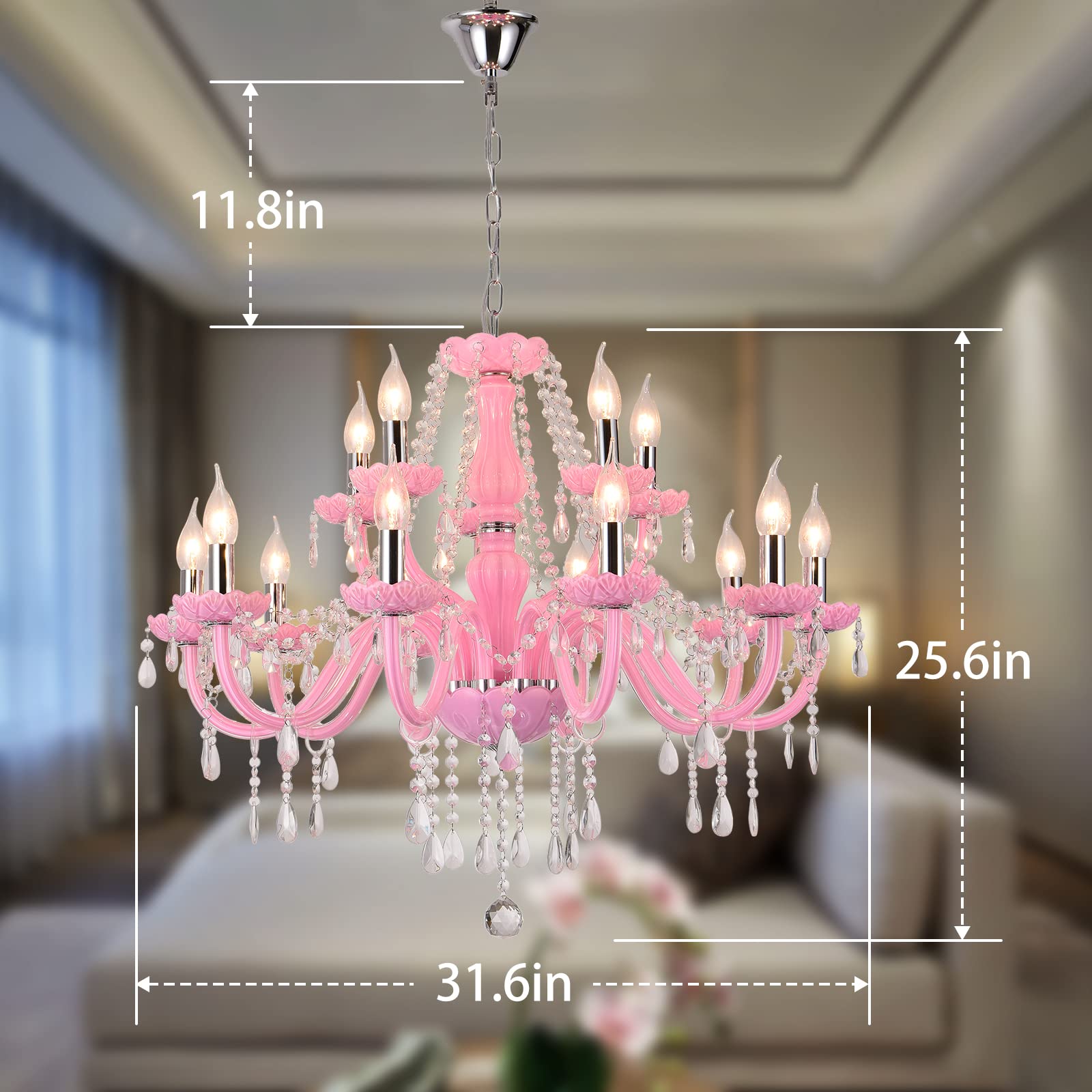 White Crystal Chandelier, 15-Light Crystal for Chandelier Elegant Raindrop Light Fixture Style Luxurious Candle Chandelier for Dining Room.