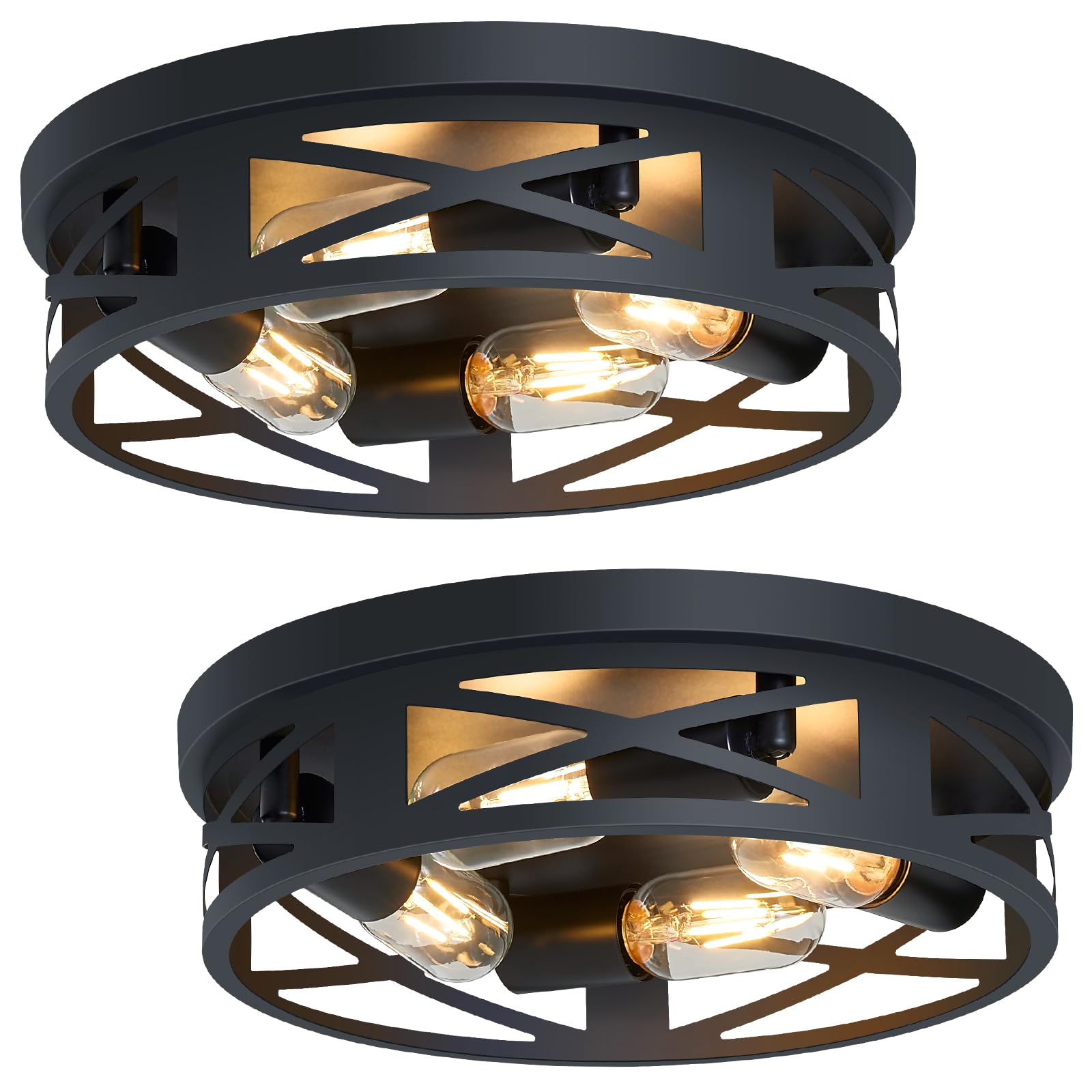 Flush Mount Ceiling Light Fixture,3-Light Ceiling Light Fixture for Hallway, Black Hallway Light Fixtures Ceiling,Light Fixtures Ceiling Mount for Kitchen,Farmhouse,Hall (1 Pack) (13.1inch)