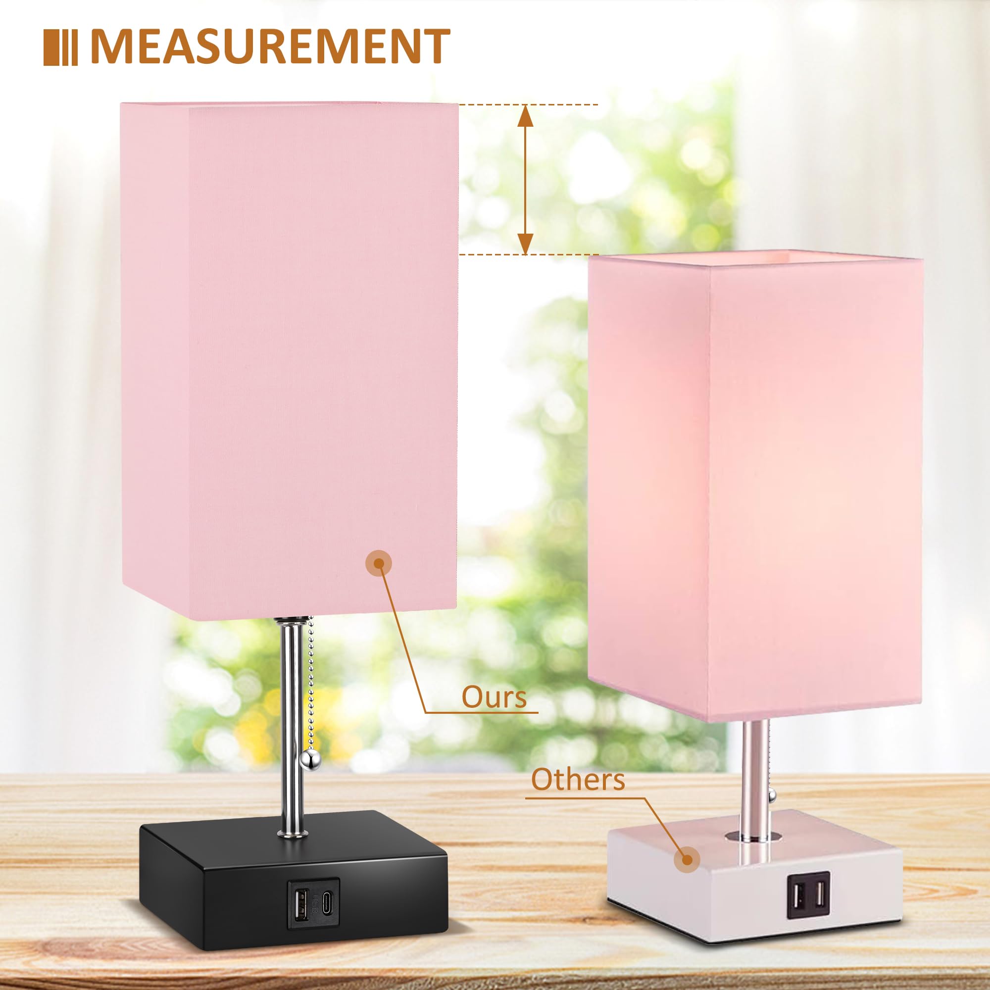 3 Color Temperature Bedside Lamp with USB C and USB A Ports Grey Table Lamps for Bedroom Nightstand Small Lamps Bed Lamp Desk Lamps by Pull Chain (Bulb Included)