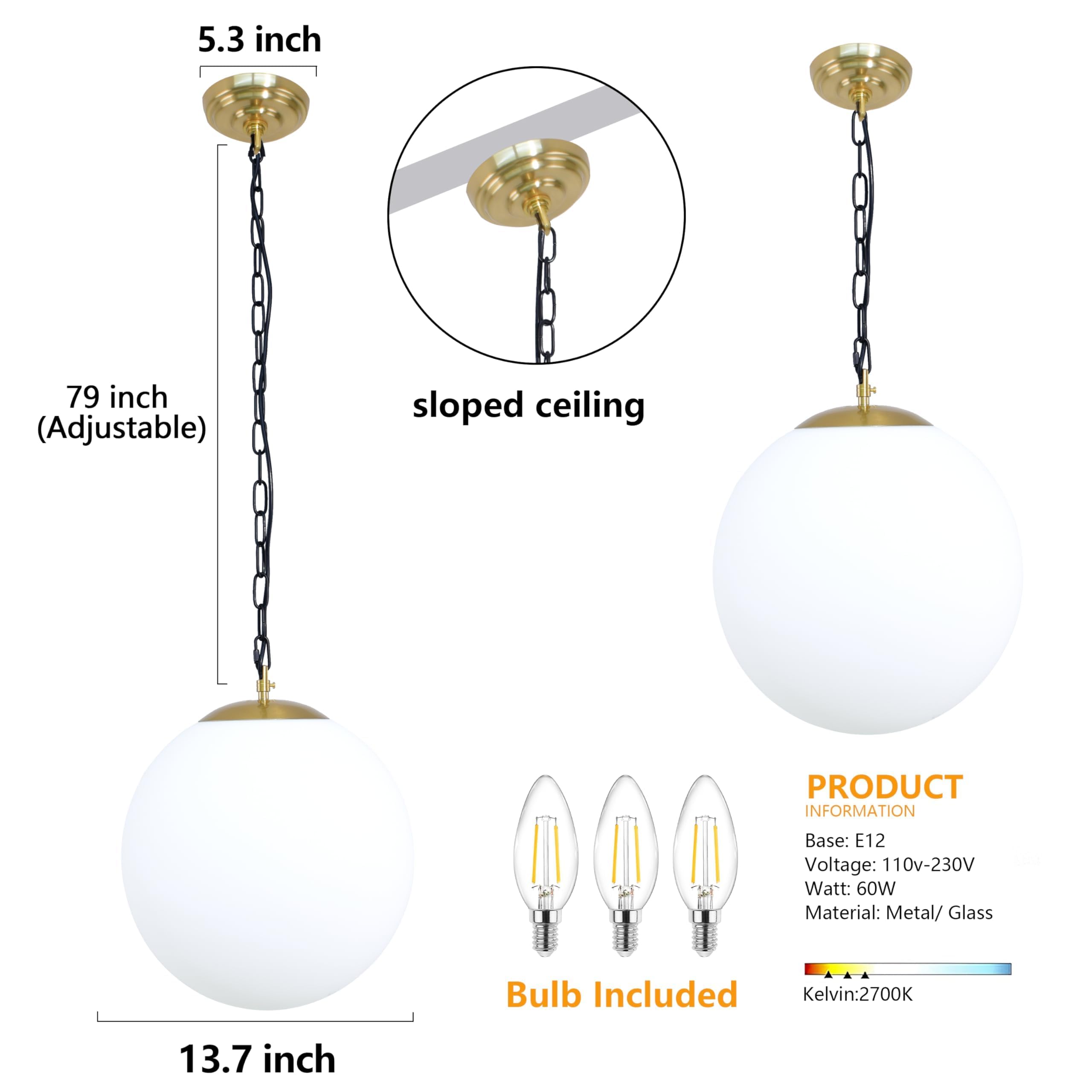 6-inch Mini Modern Globe Pendant Light Clear Glass with Brass Finish Contemporary Mid Century Adjustable Hanging Light Fixture for Living Room Bedroom Kitchen