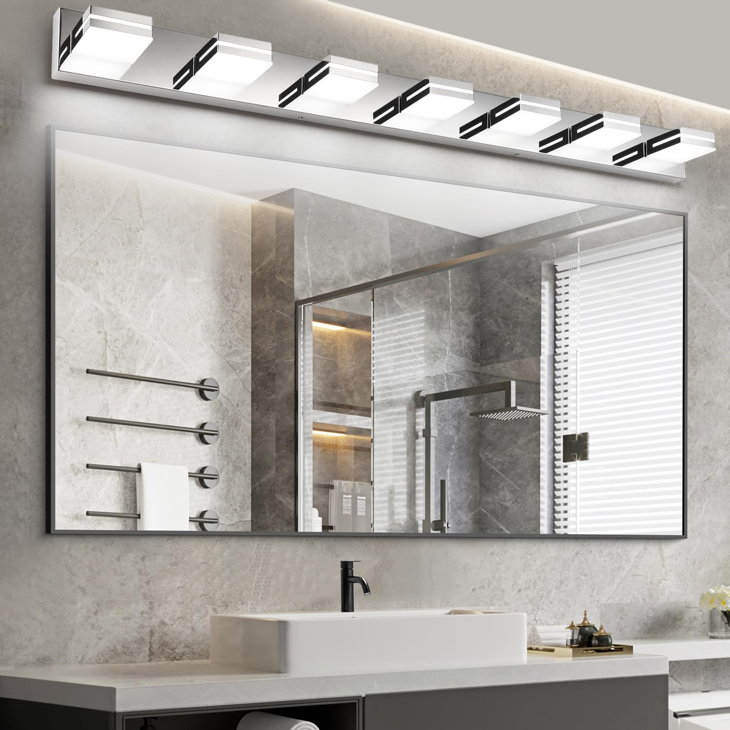 LED Modern Bathroom Vanity Light Fixtures (3-Light, 24-Inch), Matte Black Modern Acrylic Bathroom Wall Lighting Fixtures Over Mirror (Cool White 6000K)