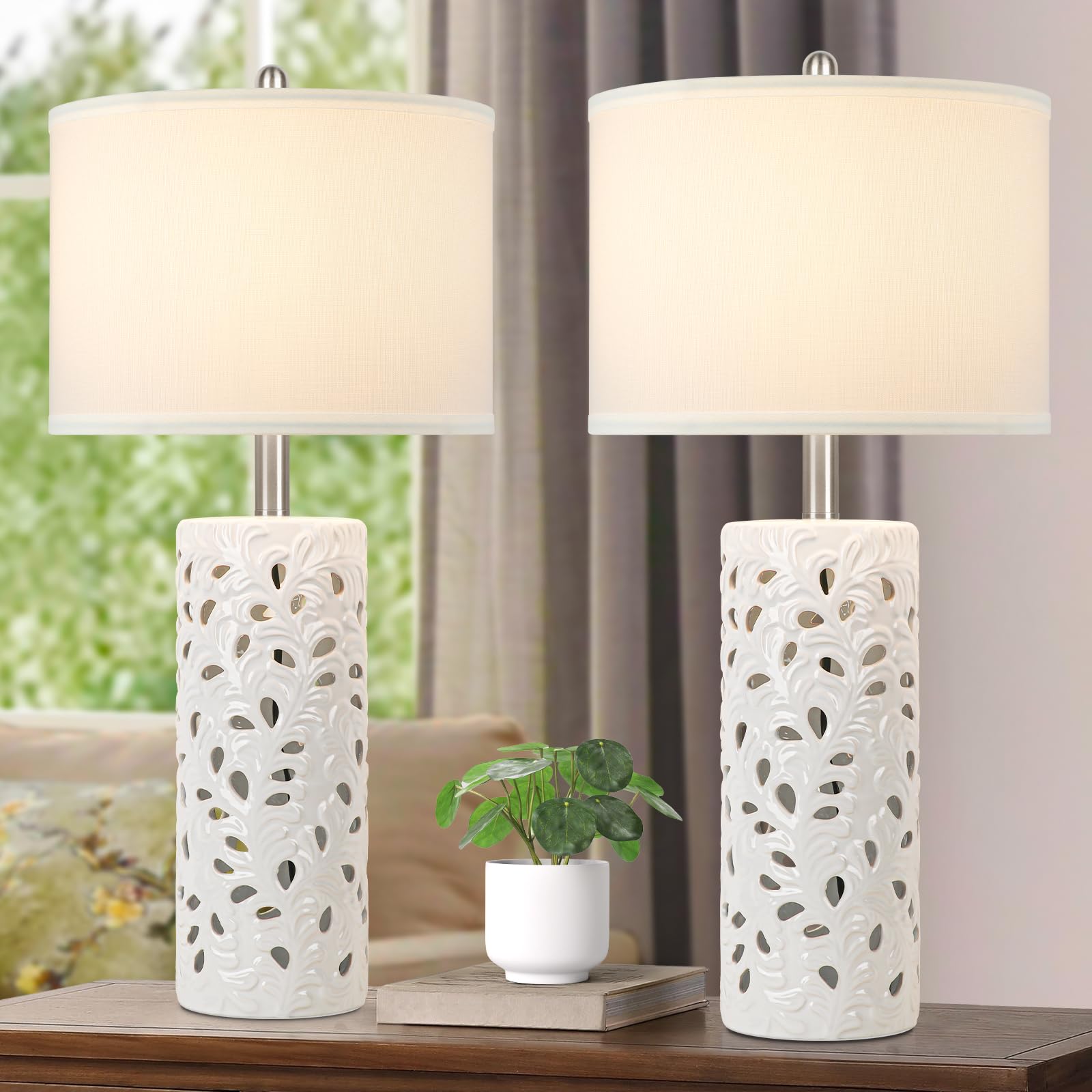 2-Light Farmhouse Rustic Touch Table Lamps Grey, 3-Way Dimmable Bedside Lamps with 2 USB Ports for Bedroom, End Table Lamps for Living Room with Gray Shades, 4 LED Bulbs Included, Set of 2