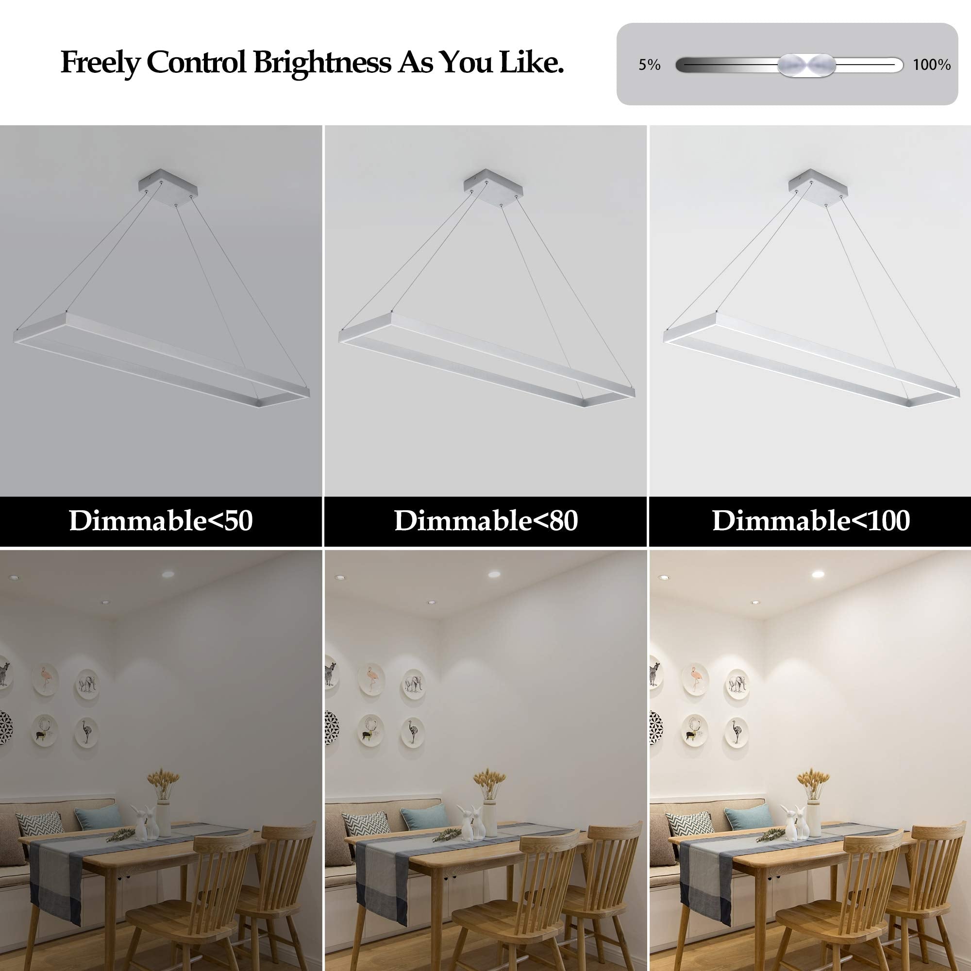 Modern LED Chandelier Linear Rectangle Chandelier Dimmable 35.4” Kitchen Island Lighting, Contemporary Hanging Linear Led Pendant Chandelier Light Fixture for Dining Room Hallway Bar Black