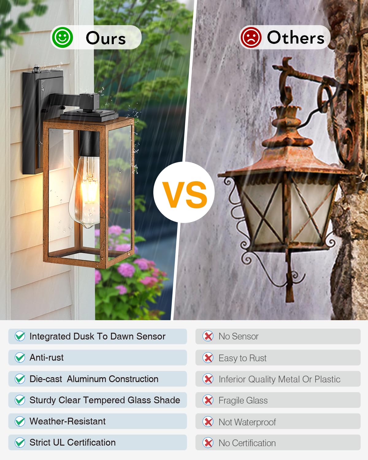 Gold Outdoor Wall Light Dusk to Dawn Sensor, Exterior Wall Mount Sconces Lanterns Fixture for House, Golden Waterproof Aluminum Outside Wall Lamps for Patio, Porch Lighting for Garage Entryway