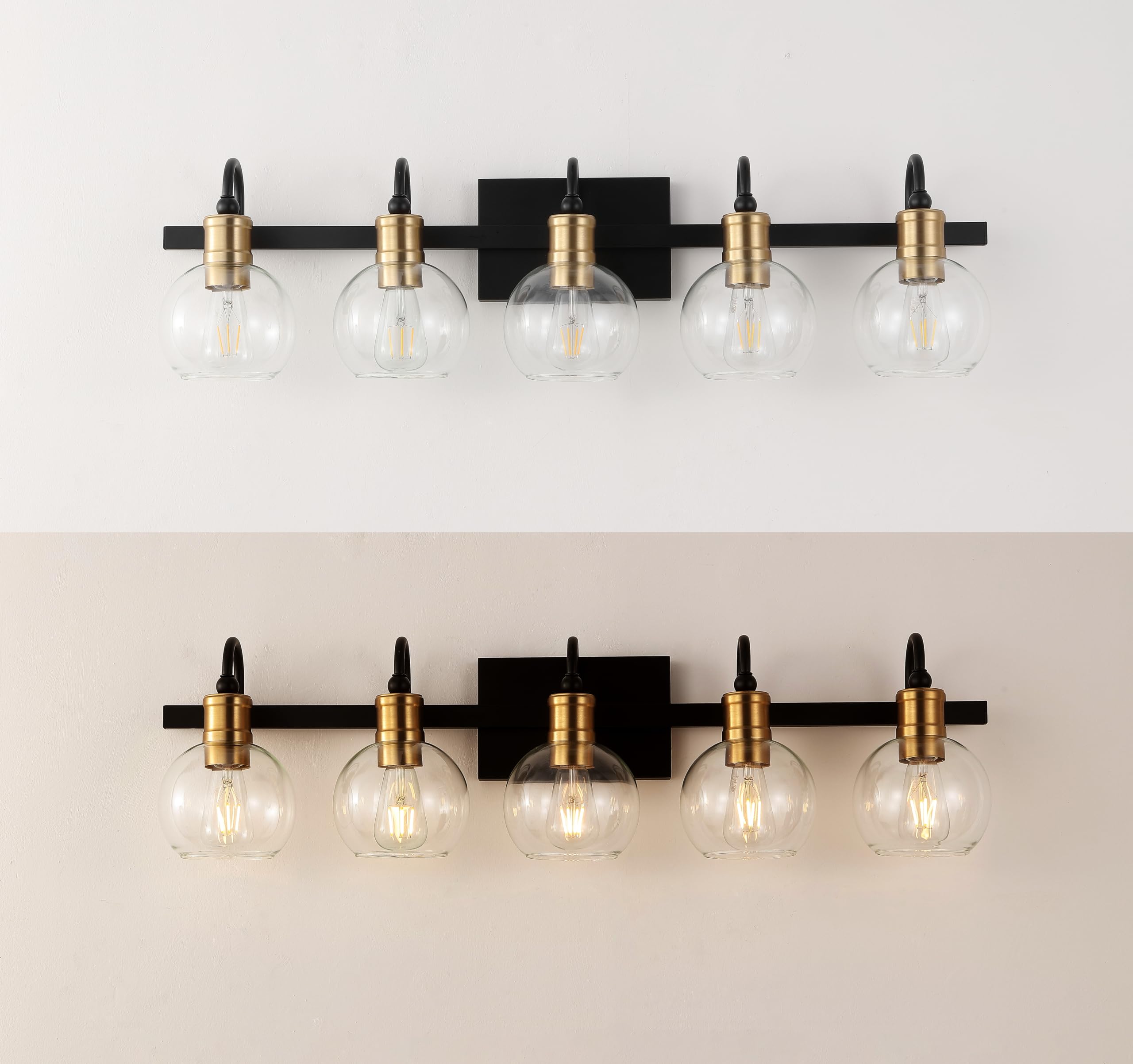 5.88" 1-Light Iron/Glass Rustic Vintage LED Vanity Light Industrial Bohemian 2700K LED 4W Bulb Entryway Lobby Kitchen Bathroom Bedroom Living Room Hallway, Black/Brass Gold