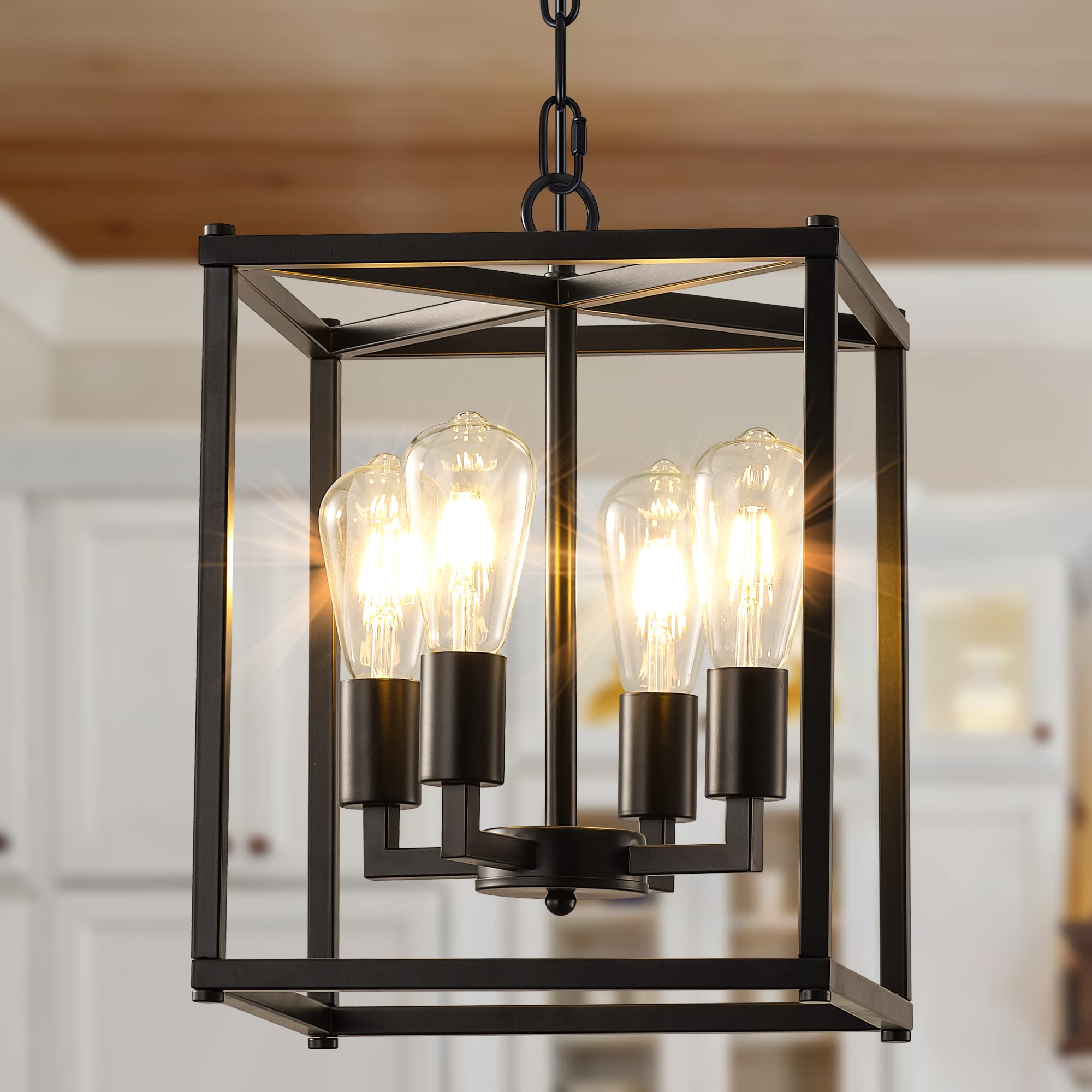 4-Light Black Chandelier,Modernized Ceiling Hanging Light Fixture for Bedroom Kitchen Island Foyer Living Room Dining Room Hallway