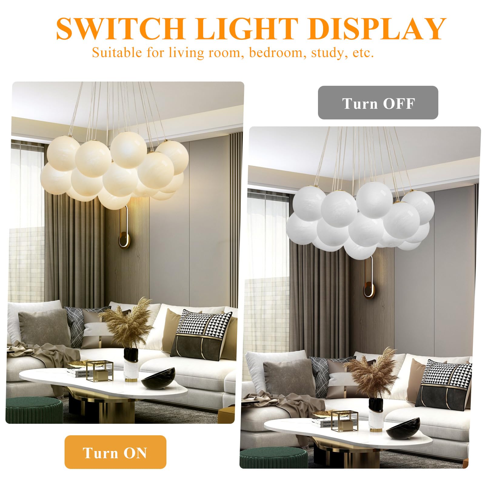 23" Bubble Globe Chandelier, 13-Light Globe Chandelier Light Fixture, Pendant Light Fixture with Milky White Glass Big Balls for Bedroom Dining Room Living Room(G9 Bulbs Included, UL Listed)