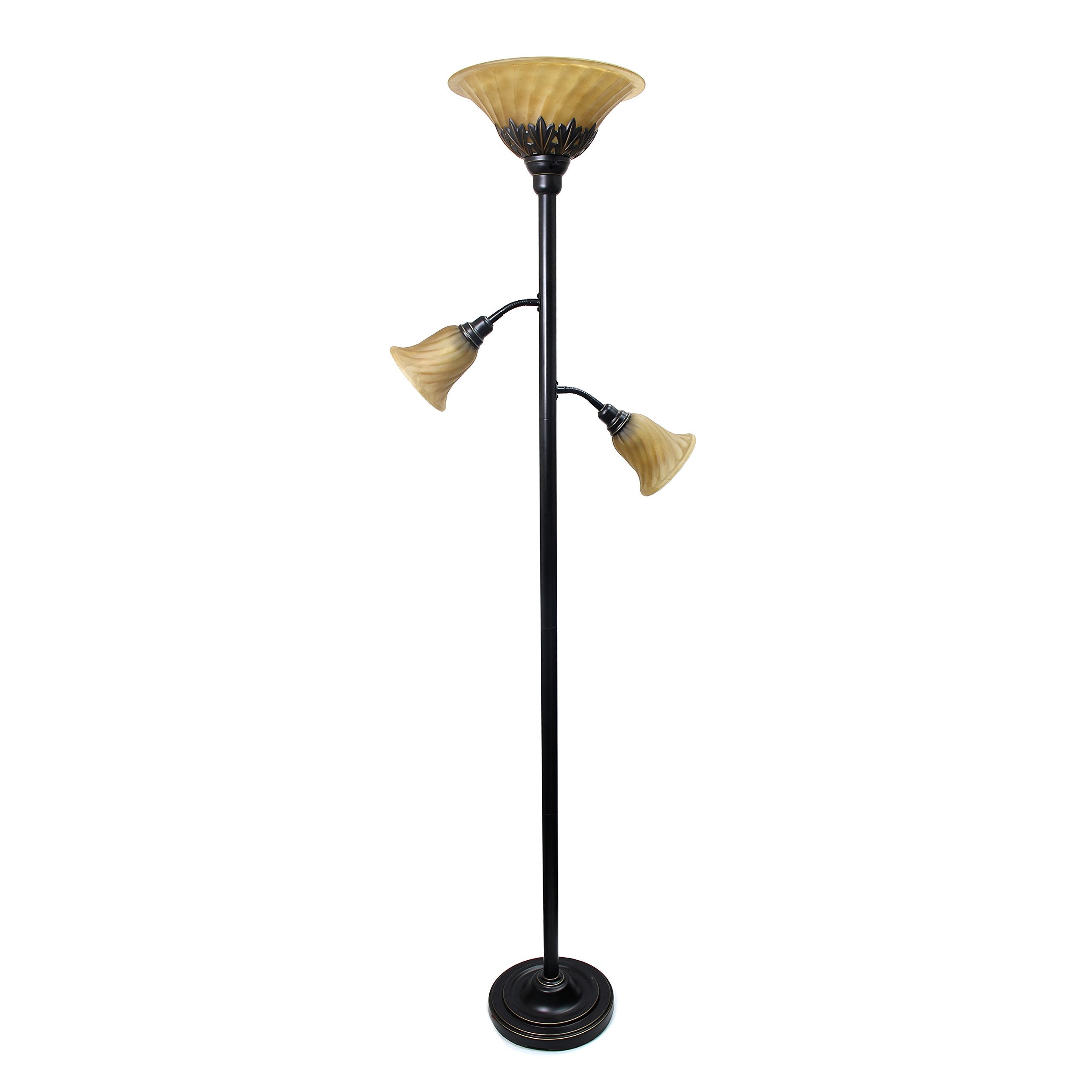 3 Light Floor Lamp with Scalloped Glass Shades, Restoration Bronze/Champagne