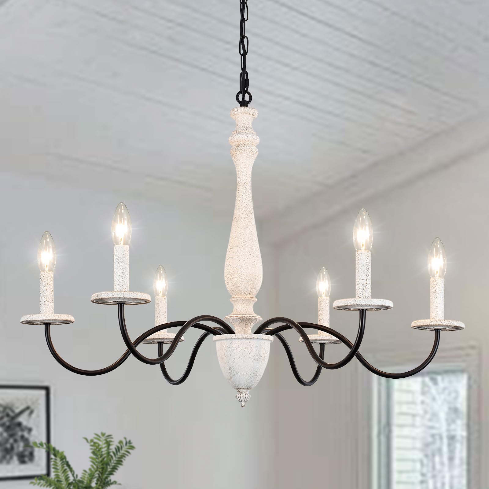 6-Light Farmhouse Chandeliers for Dining Room Lighting Fixture, French Country White Chandelier Rustic Chandeliers for Dining Room Chandelier for Bedroom Living Room Dining Room Foyer