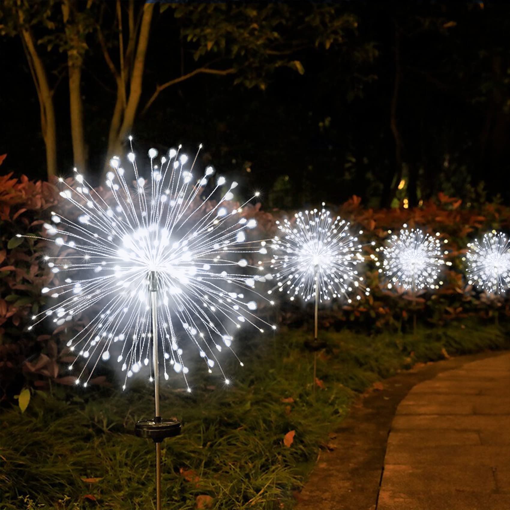 Outdoor Solar Lights Firework, 2 Pack 120 LEDs Waterproof Solar Lights for Outside Garden Yard Pathway Fence - Warm White