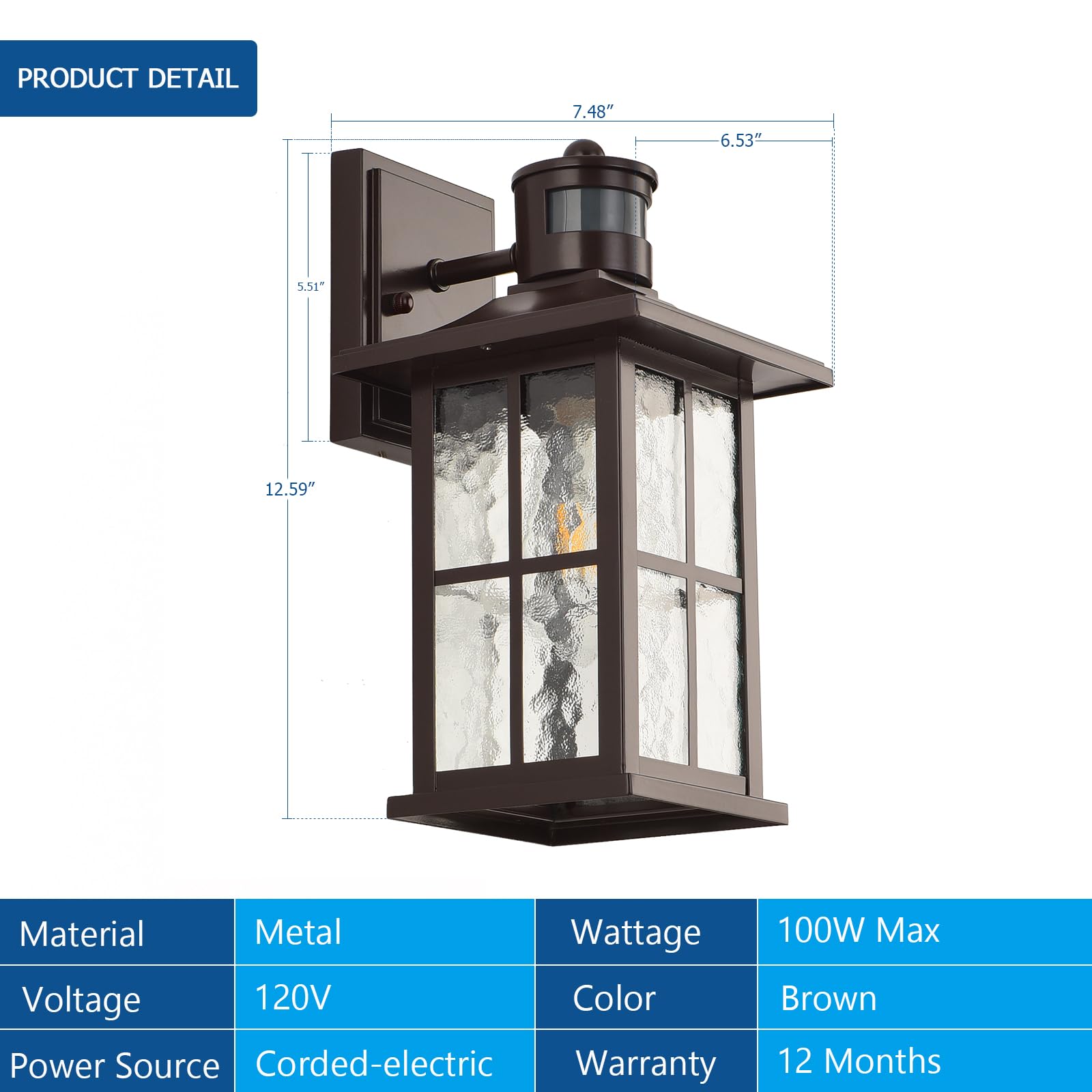 Motion Sensor Outdoor Wall Lantern Dusk to Dawn Exterior Porch Light Fixture Brown Outside Garage Sconce Lighting Waterproof Farmhouse Wall Mount Carriage Lamp for House Patio Doorway