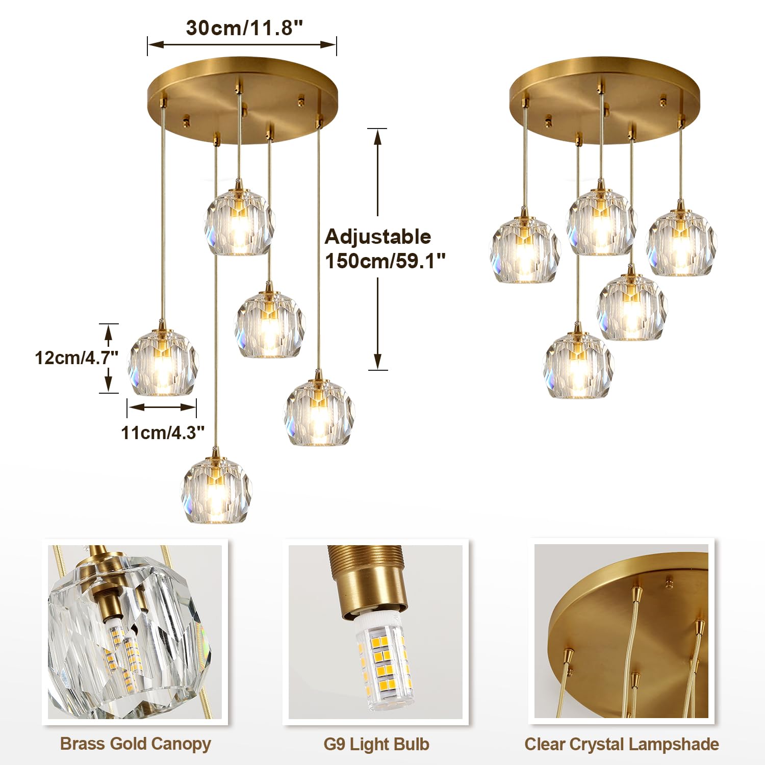 3-Light Cluster Pendant Lighting Crystal Chandelier Gold Hanging Pendant Light Fixture Mid Century Modern Multi Light Pendant Lighting for Dining Room Kitchen Island Bedroom