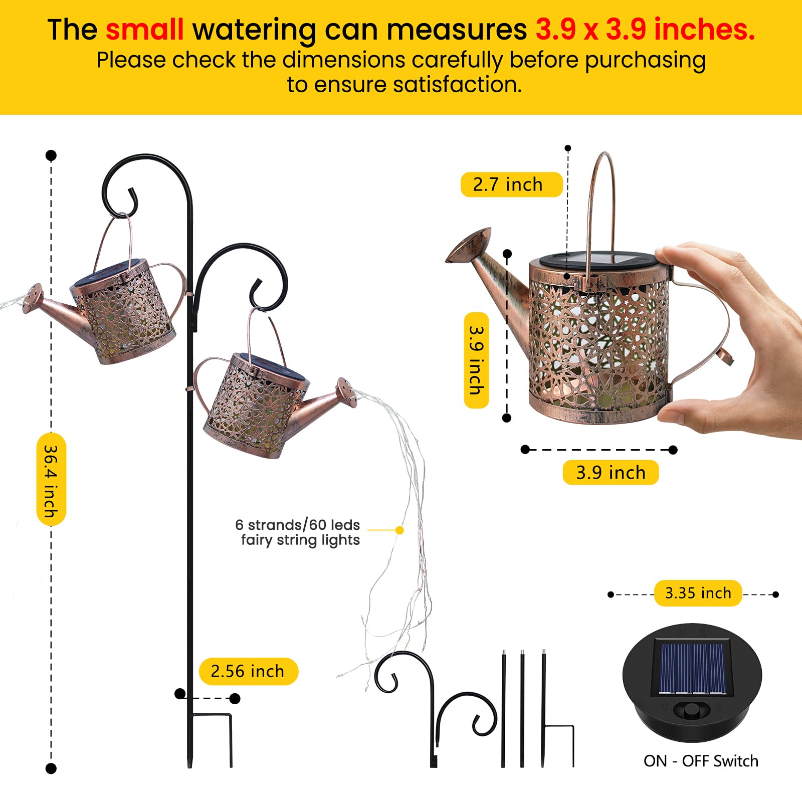 Solar Lights Outdoor Decorative, Metal Solar Watering Can Lights Waterproof, Small Hanging Solar Garden Decor Yard Lights Outside Patio Lawn, Gifts for Mom Grandma Women Birthday(Warm White)