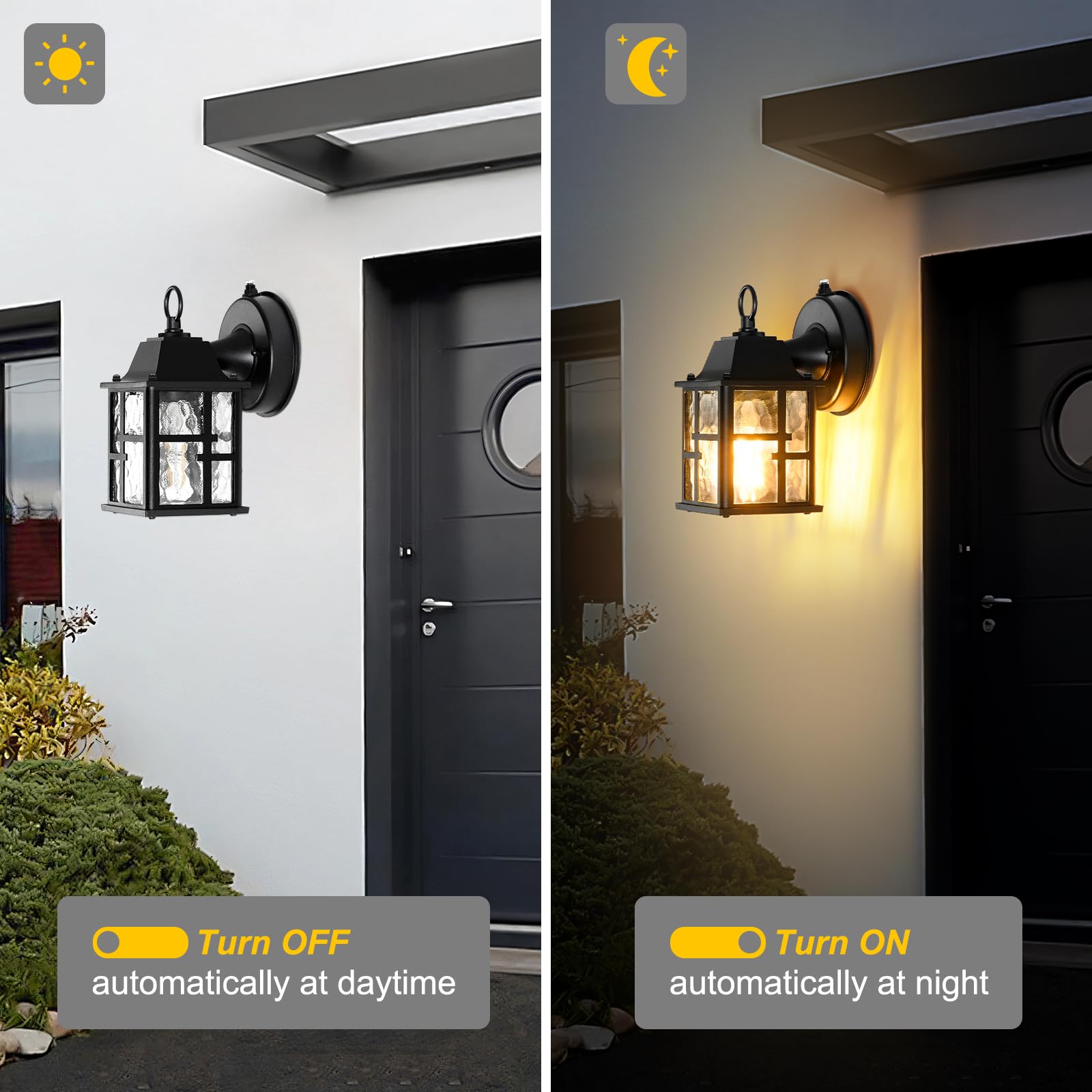 2 Pack Dusk to Dawn Outdoor Wall Lights, Exterior Lantern Porch Sconce Lighting Wall Mounted with Water Ripple Glass Shade, Anti-Rust Wall Lamp Outside Lights for House Garage Front Door Patio