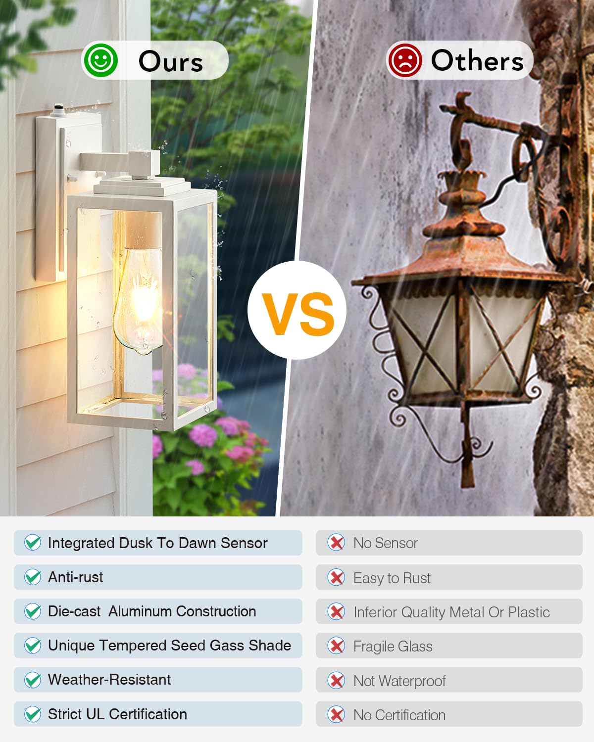 Gold Outdoor Wall Light Dusk to Dawn Sensor, Exterior Wall Mount Sconces Lanterns Fixture for House, Golden Waterproof Aluminum Outside Wall Lamps for Patio, Porch Lighting for Garage Entryway