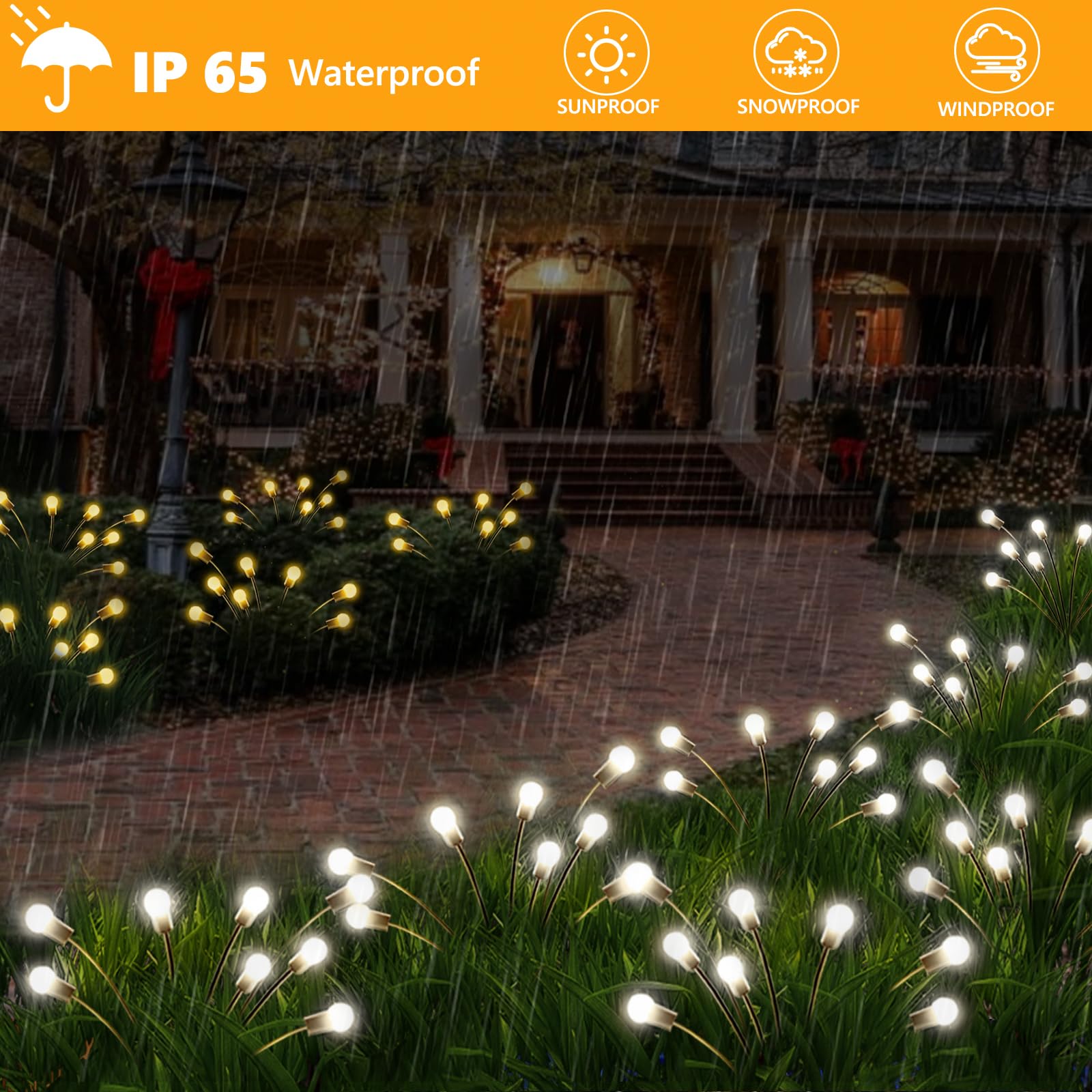 6-Pack Solar Garden Lights, 48 LED Firefly Lights Solar Outdoor (Sway by Wind), Waterproof Swaying Solar Lights for Outside Fairy Garden Decor Yard Patio Pathway Landscape Decorations (Warm White)