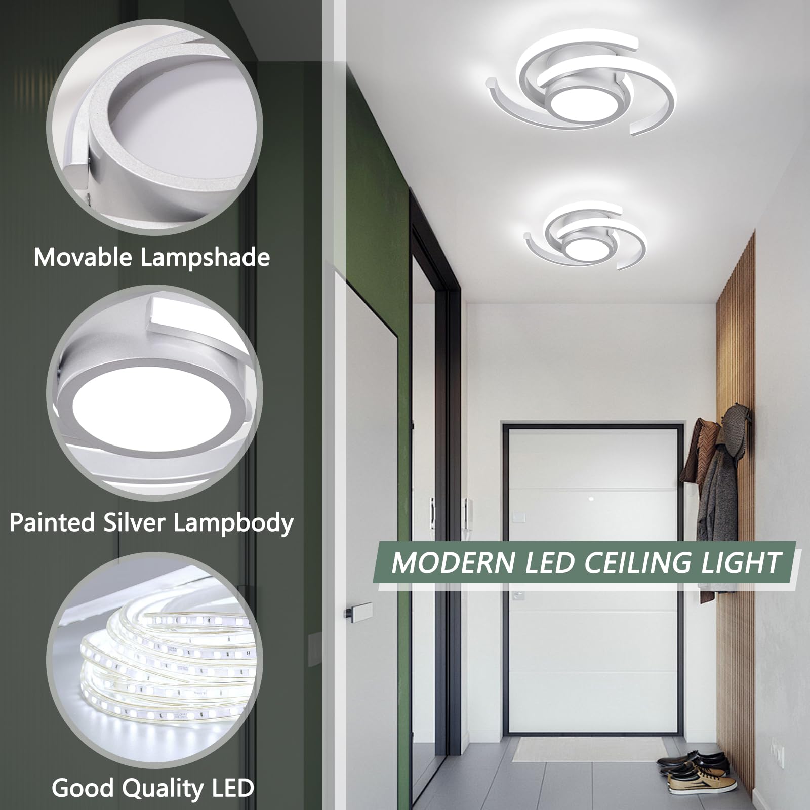 LED Modern Ceiling Light,6000K Semi Flush Mount Ceiling Light Fixture,Unique Ceiling Light for Living Room Bedroom Corridor Aisle Hallway Indoor Ceiling Lamp (D11 in*H2.9 in; 33W)