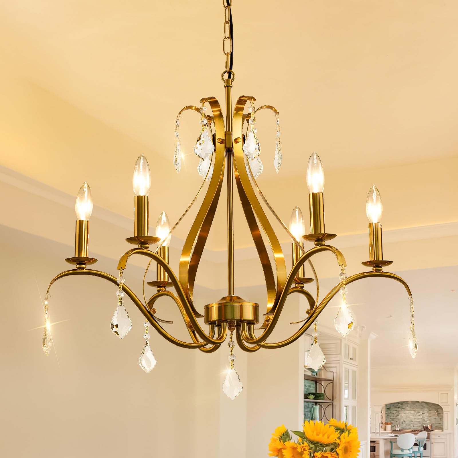 Gold Chandelier Light Fixtures Farmhouse: Modern Chandeliers for Dining Room, 8-Light Gold Crystal Chandelier, Foyer Chandeliers for High Ceilings, for Entryway,kitchen,Bedroom,Living Room,Staircase