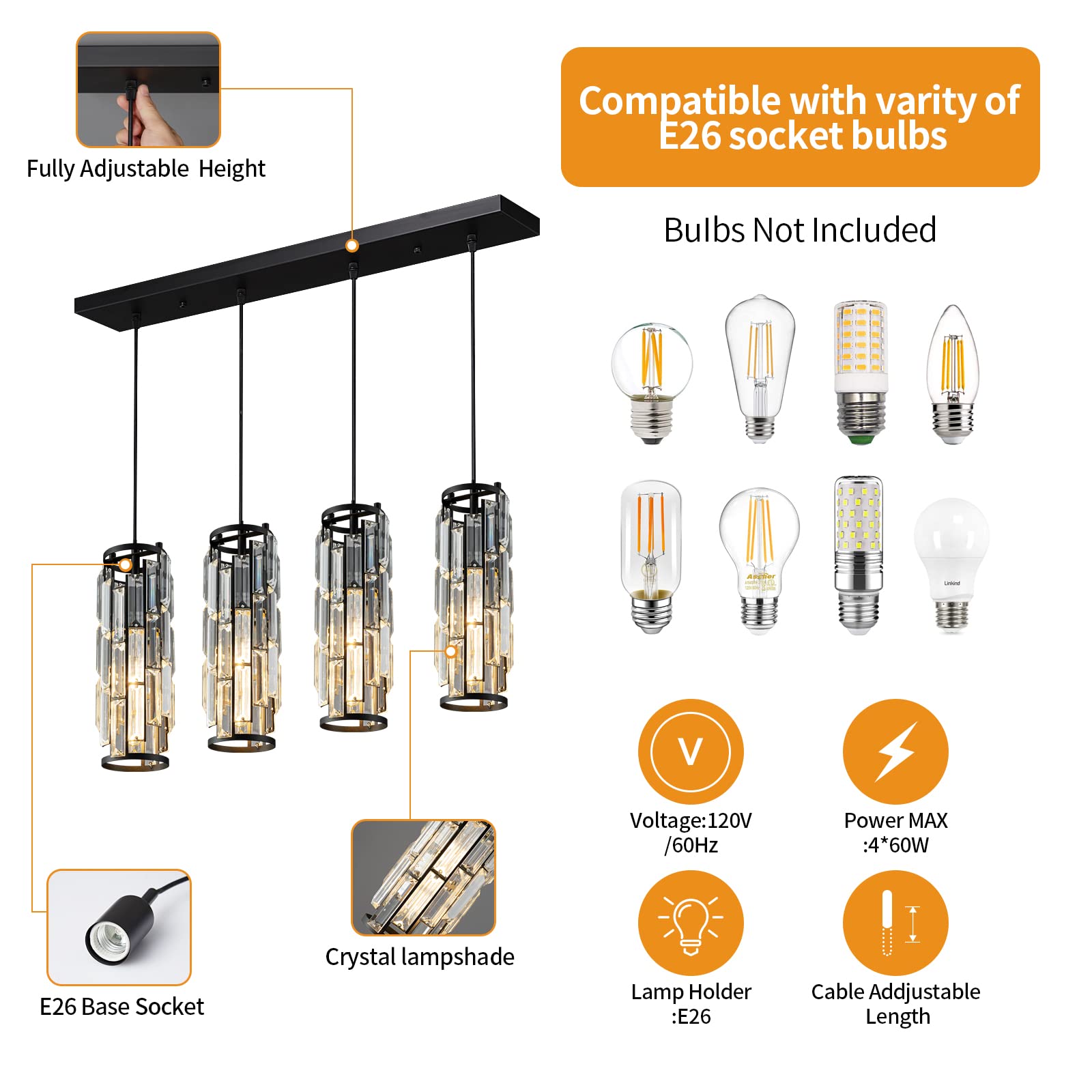 LMQNINE Pendant Lighting Modern Pendant Light, Mini Crystal Chandeliers,Adjustable Pendant Light Fixture for Kitchen Island Dinning Room Bedroom (Gold, 3-Light)