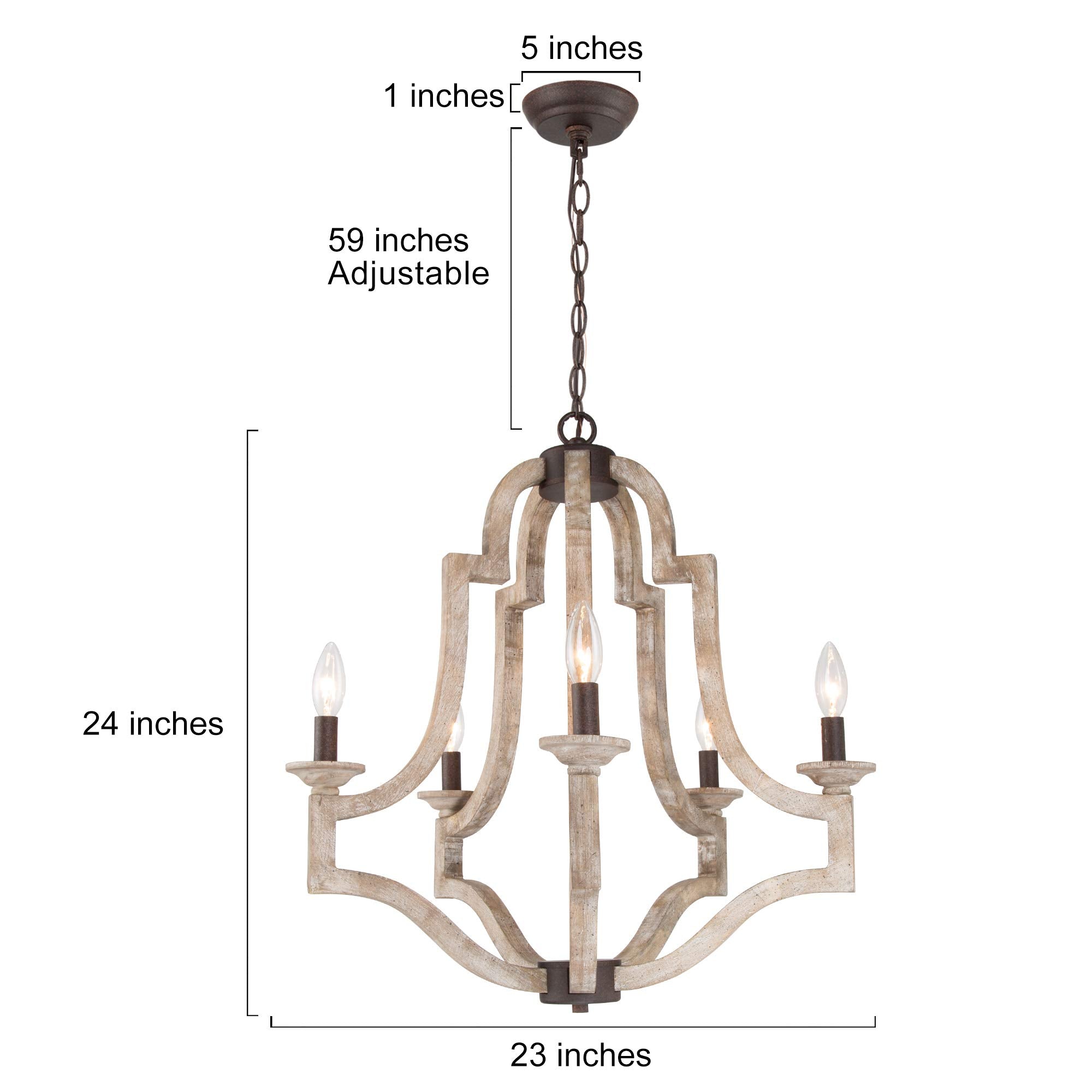 Farmhouse Chandelier, Wood Chandelier Lighting for Kitchen Island, Dining Room, 5-Light, 23” W