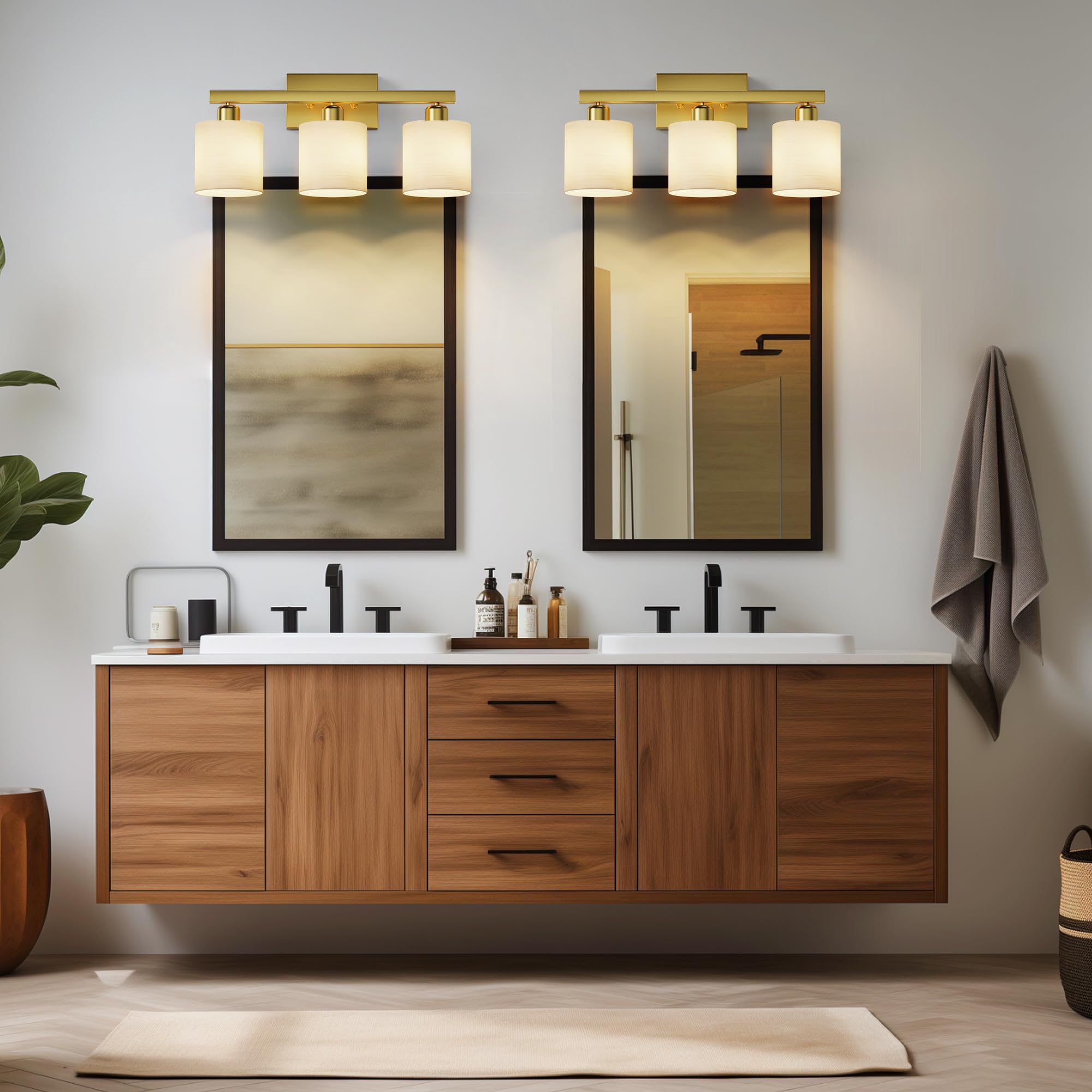 Bathroom Light Fixtures, Bathroom Lighting Fixtures Over Mirror, Classic Vanity Lights, Modern Bathroom Vanity Light with Textured Frosted Opal White Glass Shades, Brushed Nickel, 3-Light