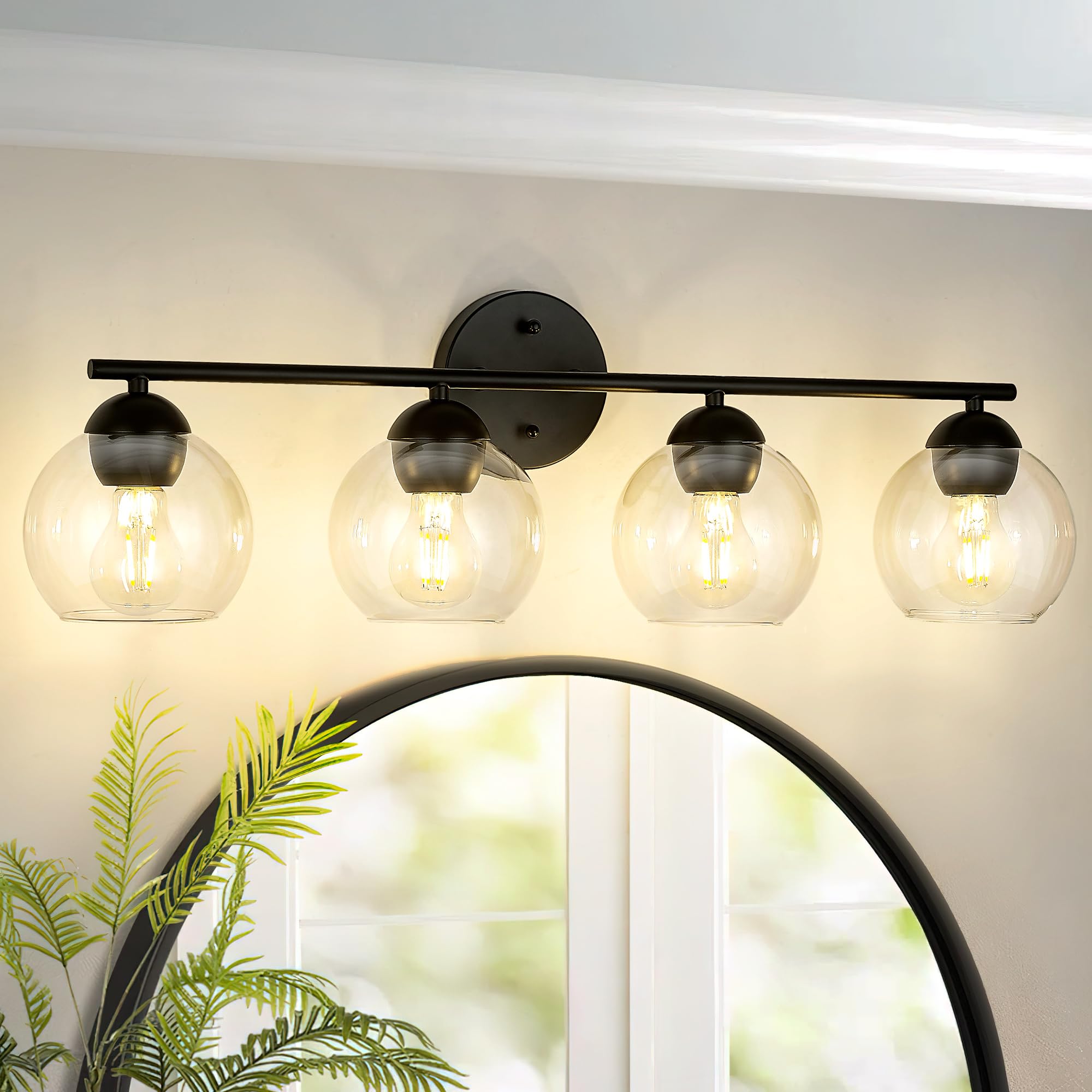 Black Vanity Lights for Mirror, Modern Farmhouse 2-Light Bathroom Light Fixtures Globe Bathroom Vanity Light with Milk Glass Shade, VL114-BK-ML-2