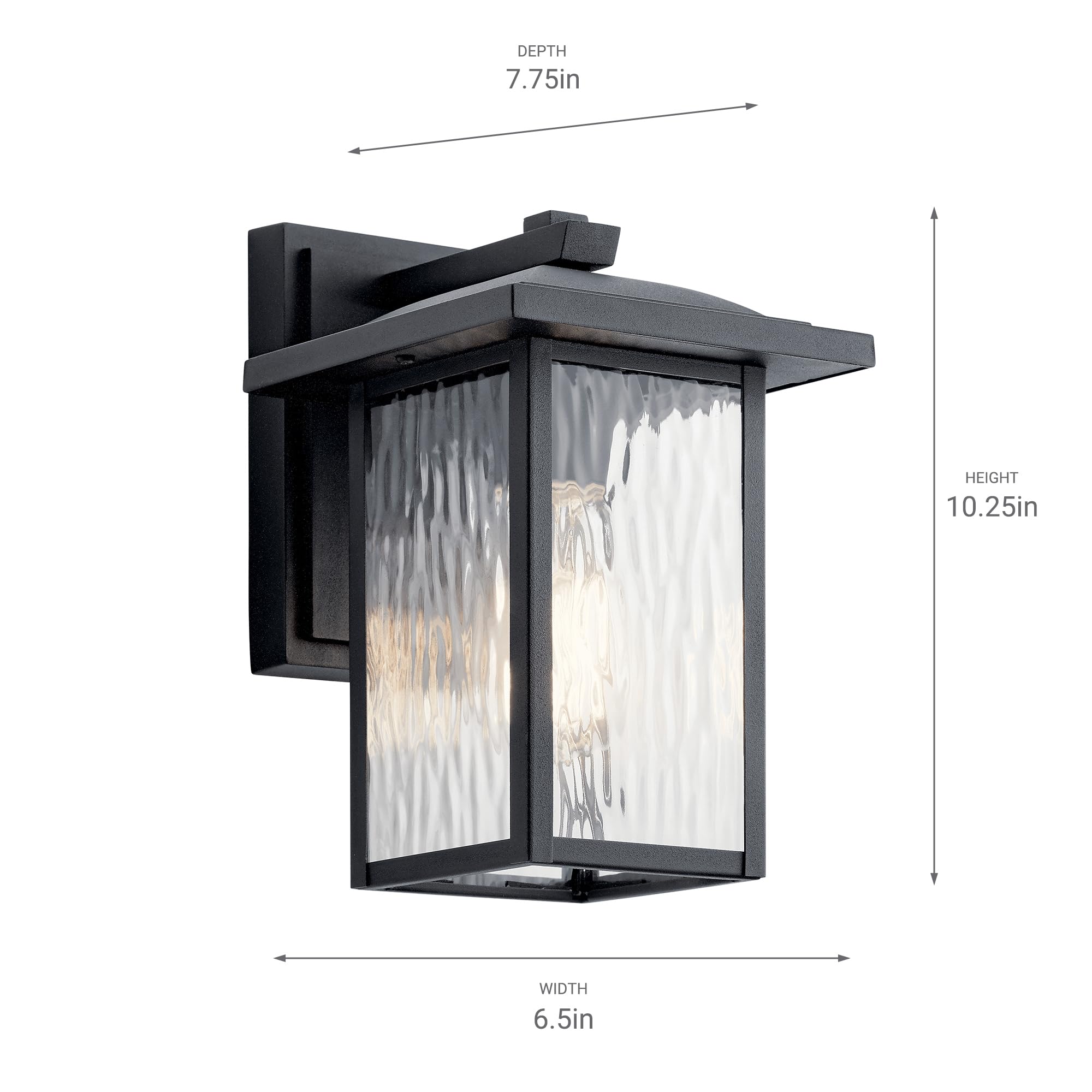 10.25" Outdoor Wall Light in Black, 1-Light Exterior Wall Sconce Porch Light with Clear Water Glass, (10.25" H x 6.5" W), 49924BKT